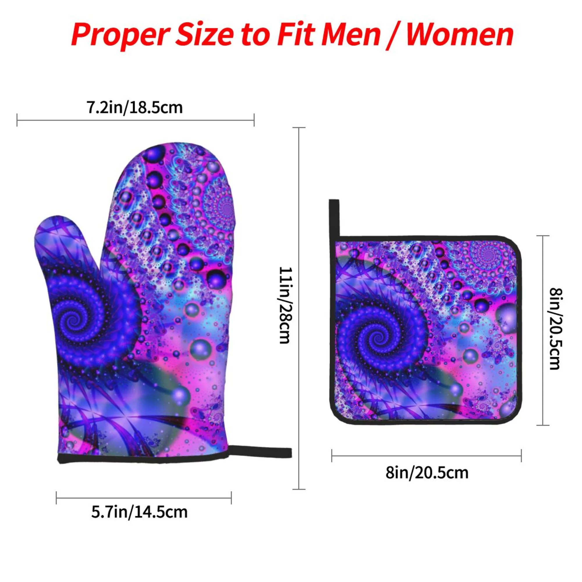 ZICANCN Oven Mitts and Pot Holders Sets,Fantasy Creative Purple Fractal Baking Sets Kitchen Heat Resistant 4 Pieces