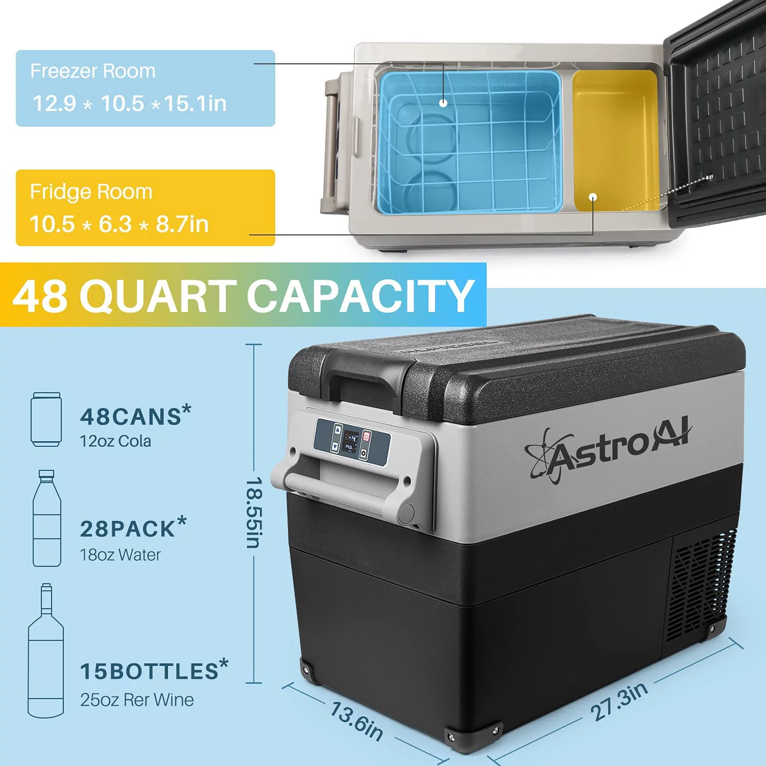 AstroAI Portable  Freezer 12 Volt, 48 Quart(45 Liter)   for Camping, Travel -12/24V DC 100/240V AC, (-4℉~68℉)
