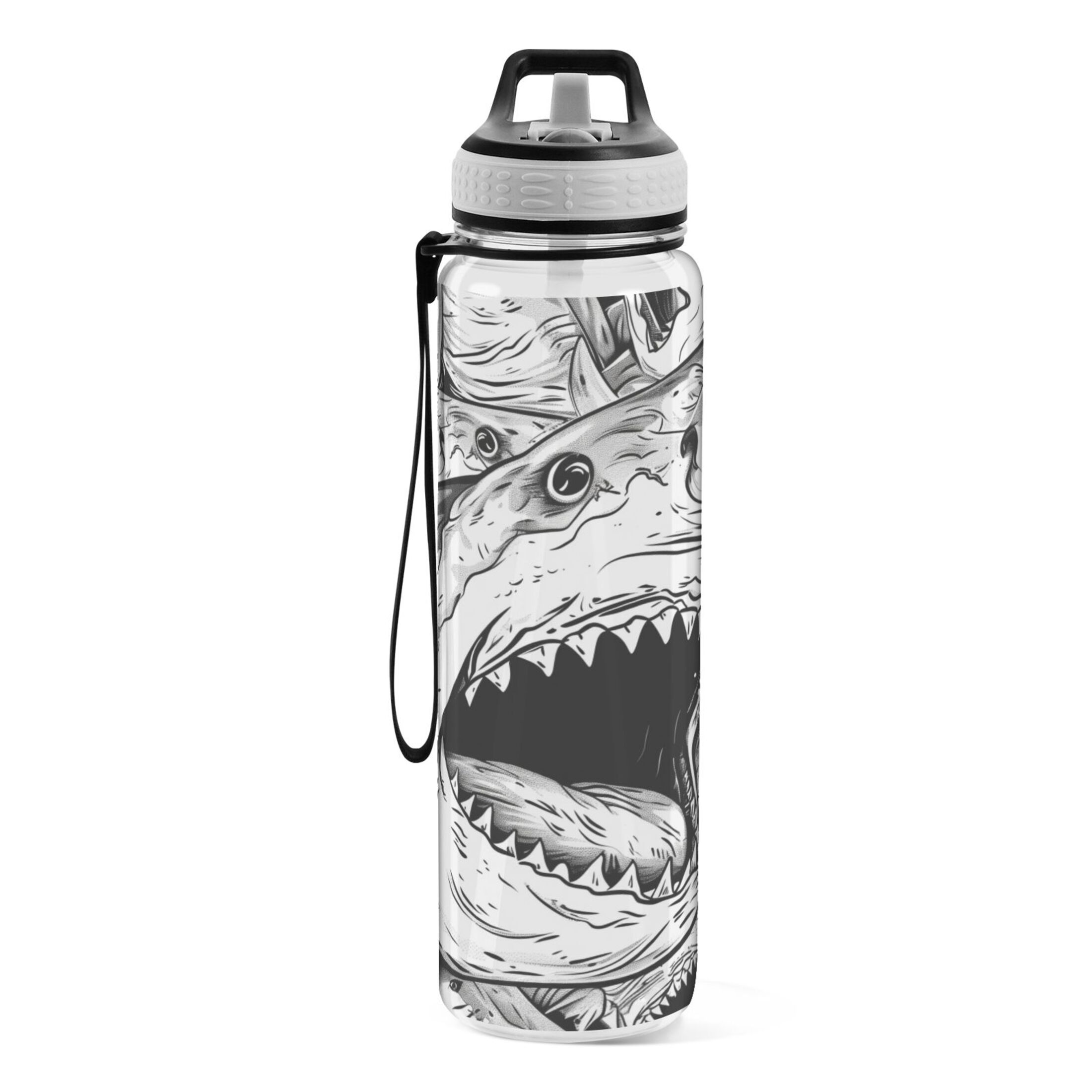 Big Shark 32oz Sports Water Bottles Leakproof Tritan Bottle with Straw BPA Free Clear Bottle for Fitness Gym Outdoor Cycling
