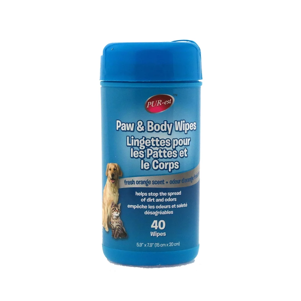 Pet Paw & Body Wipes Fresh Orange 40ct (15x20cm) by PUR-est