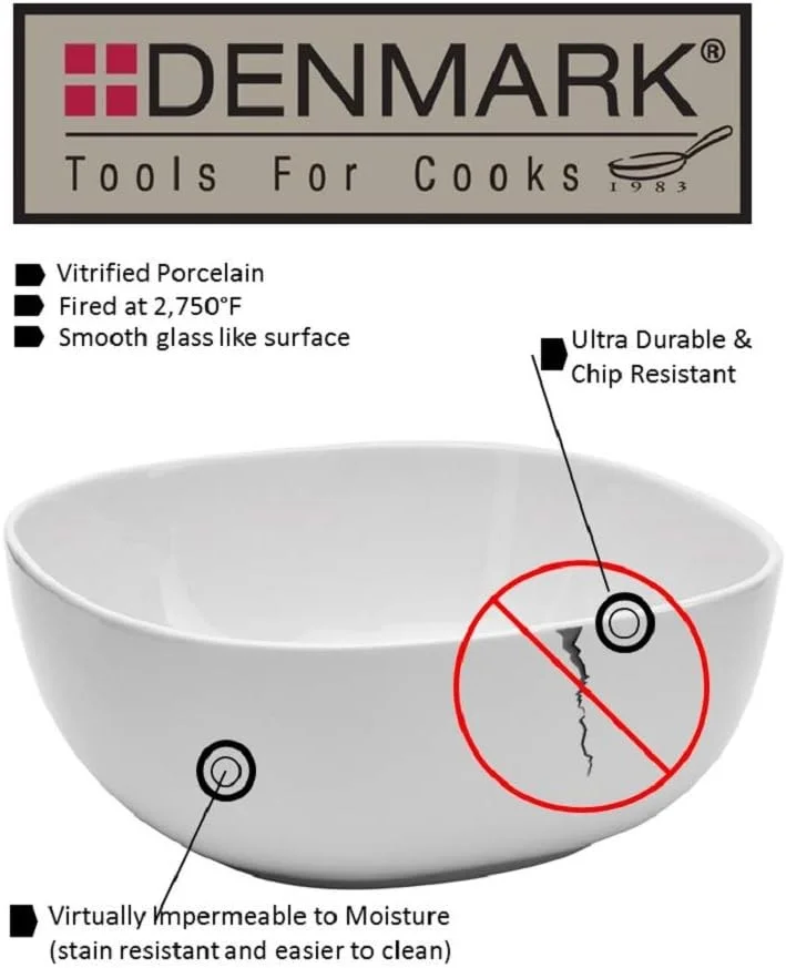 Denmark White Porcelain Chip Resistant Scratch Resistant Grade Serveware, 3 Piece Serving Bowl Set