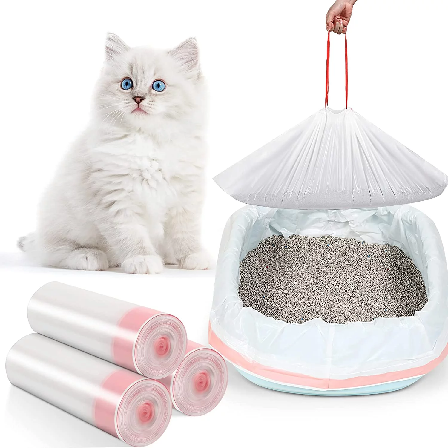 Home Times 30-Count 31 x 18 in Large Cat Litter Box Liners With Drawstring Kitty Litter Pan Box Liners Heavy Duty Cat Litter Bags Thick Cat Litter Box Liners Kitty Litter Bags