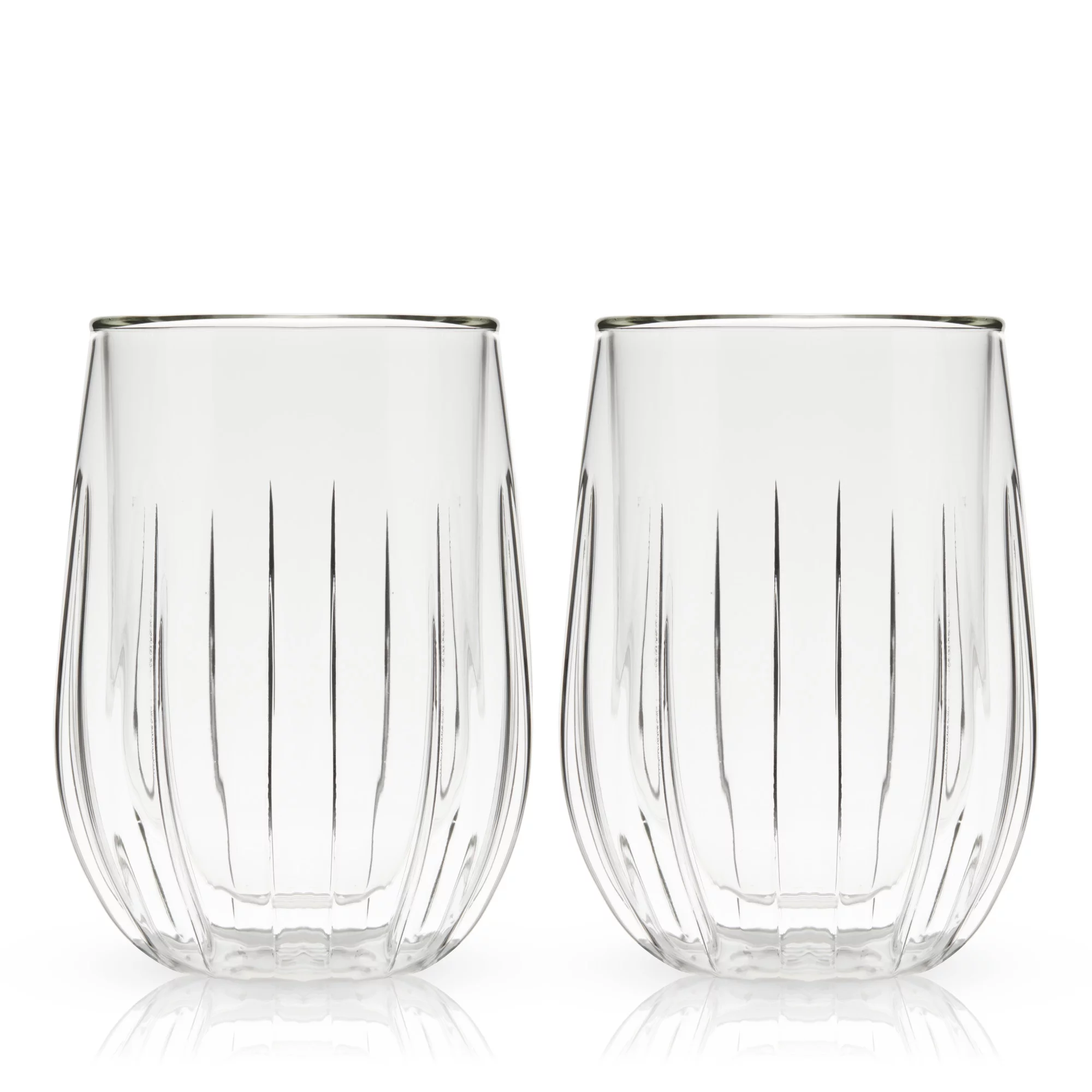 Viski Insulated Wine Glasses - Double Walled Wine Glass Set with Cut Crystal Design - Dishwasher Safe Borosilicate Glass 13oz Set of 2