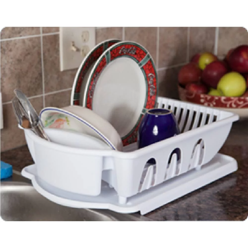 Sterilite Dish Drainer Dry Rack 2 Piece Sink Drainboard Set Plastic White, 2-Pack