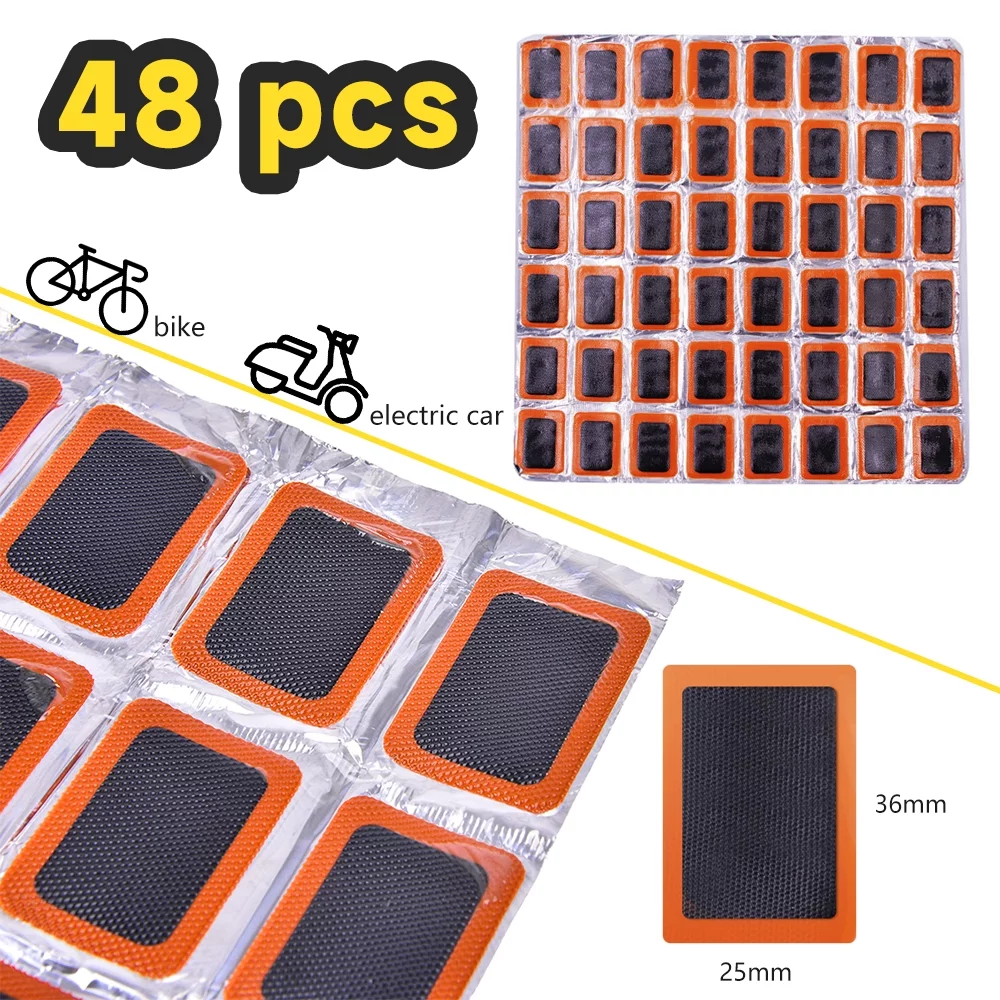 DFITO 48Pcs Bike Bicycle Tube Tire Tyre Cold Patch Repair Kit Puncture Repair Tools