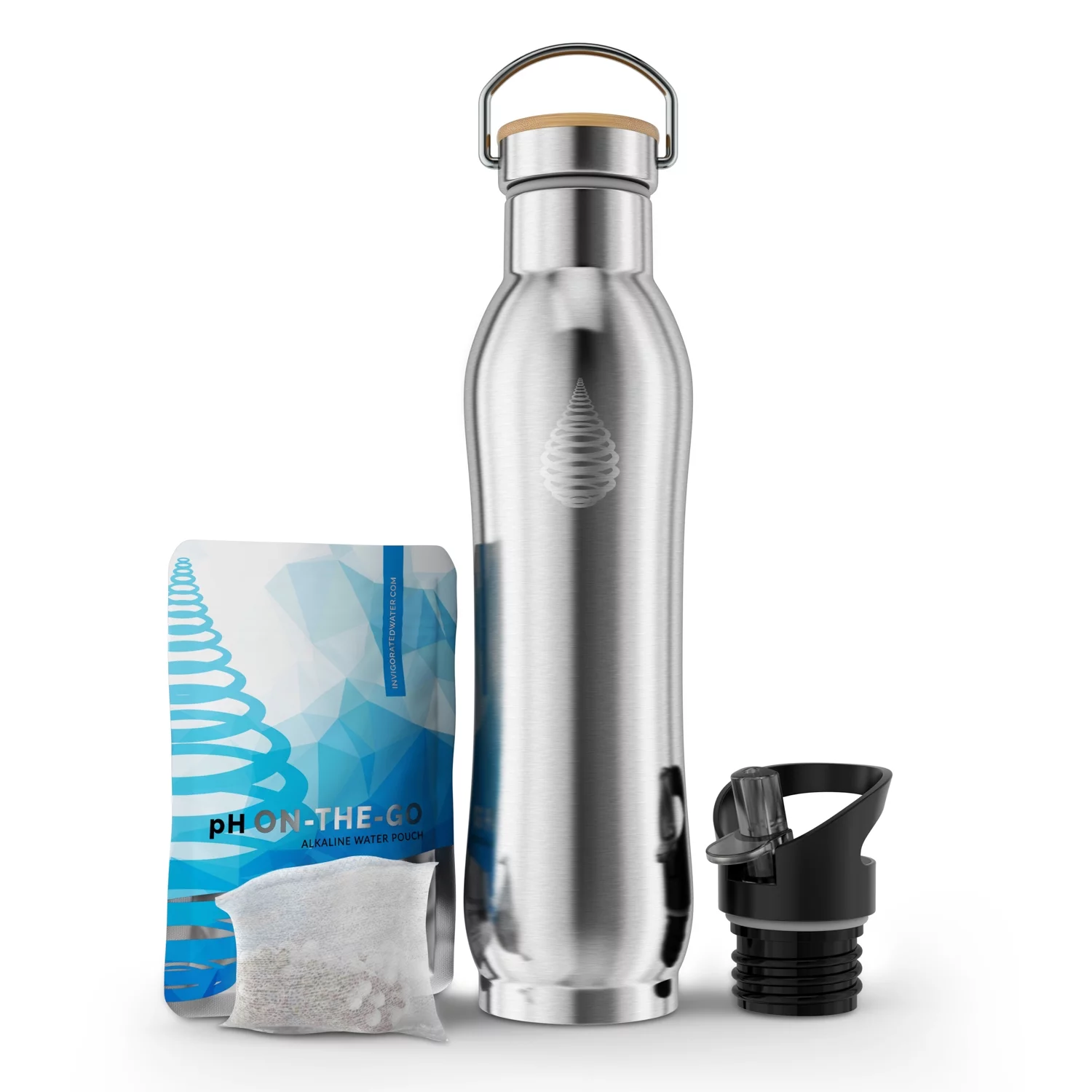 Invigorated Water pH ACTIVE Insulated Water Bottle - Filtered Alkaline Water Bottle - Stainless Steel Water Bottle - Includes Alkaline Water Filter + Bonus Sports Gym Lid - Double Walled Metal, 22oz