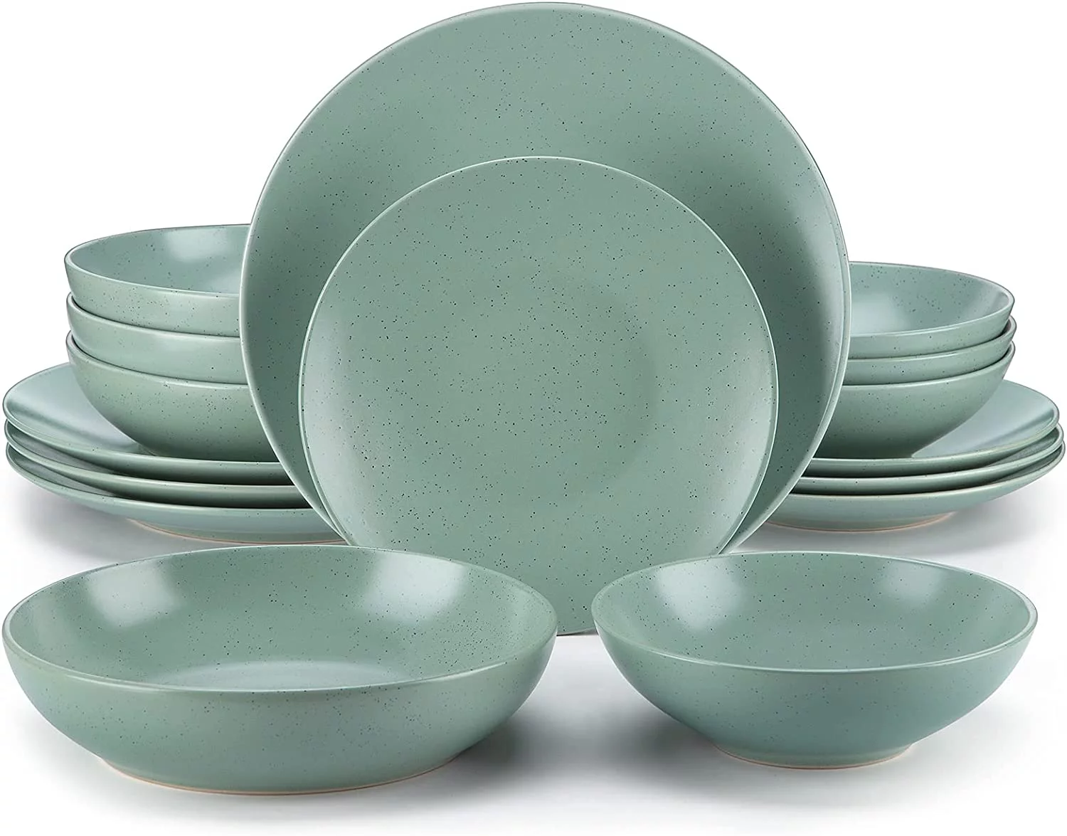 RUO Sabine 16-Piece Dinnerware Set, Stoneware Plates and Bowls Sets, Semi-matte Tableware Service for 4, Dinner Plates, Dessert Plates, Pasta Bowls and Cereal Bowls, Heat Resistant, Light Grey