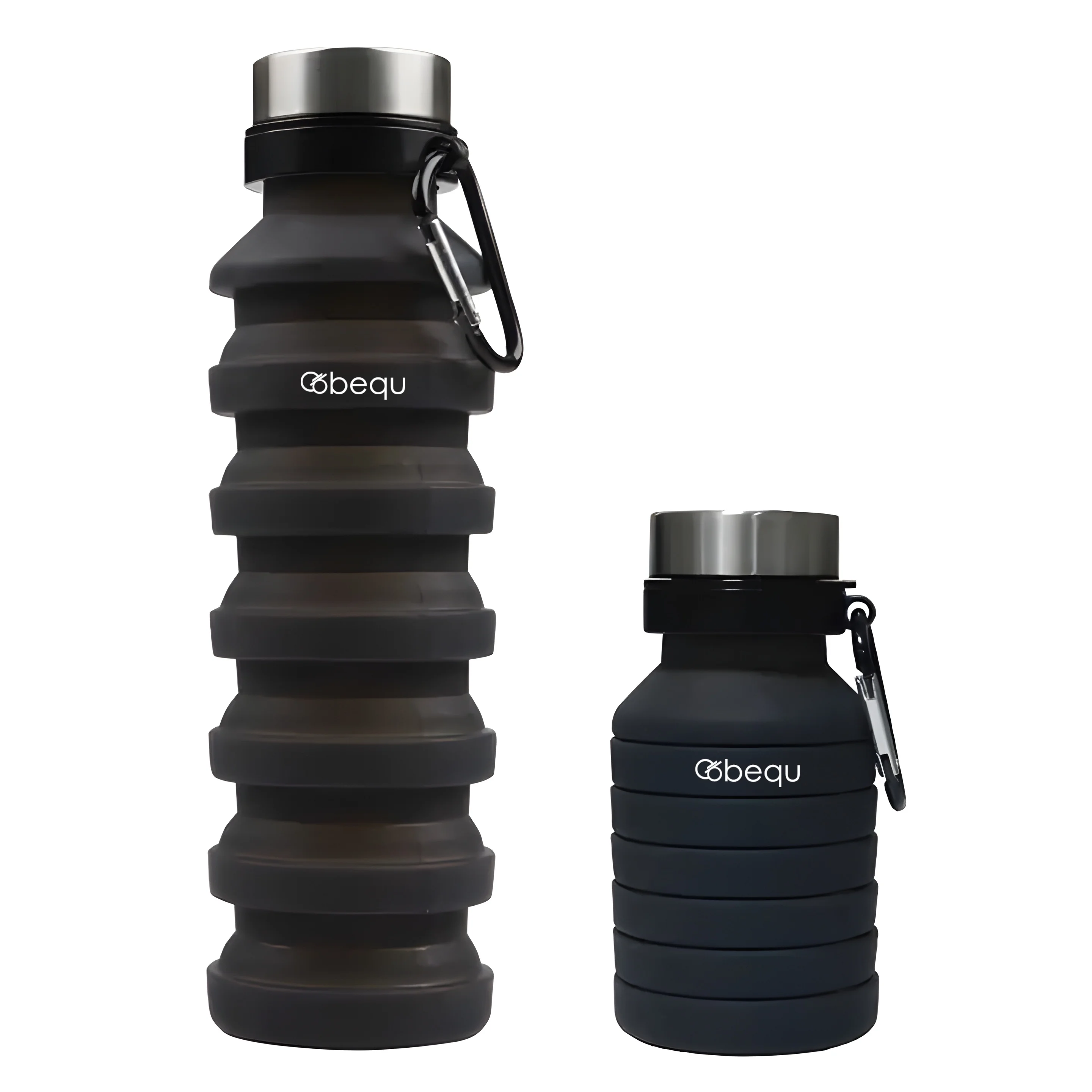 BEQU 550ml/18 Fl Oz Collapsible Silicone Water Bottle, Reusable, BPA Free, Dishwasher-Safe, Portable, Leak Proof, Use for Home Office Sports Travel Gym Camping Hiking (2PK Black-Orange)