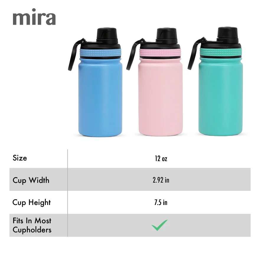 MIRA 12oz Insulated Kids Water Bottle with Spout Lid & Handle, Stainless Steel, Denim