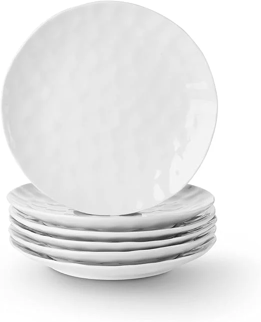 Vicrays 6pcs, Ceramic Dessert Salad Plates, 8 Inch, Round, Oven, Microwave, And Dishwasher Safe, Scratch Resistant, Porcelain Fluted Suitable For Appetizer, Snacks, Home, Restaurant (White)