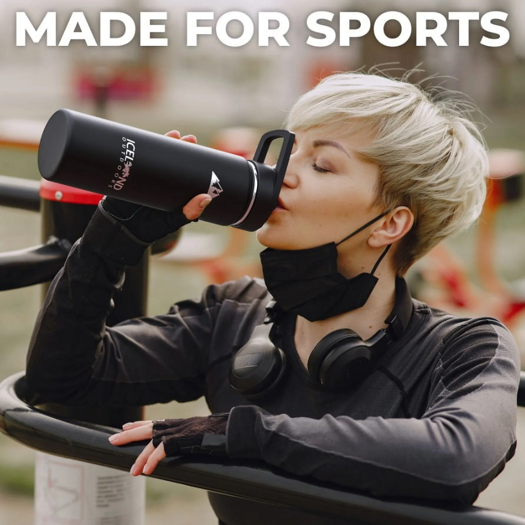 Insulated Water and Beverage Bottle with Straw and Flip Top Lid, Fits Cup Holder, Double Walled Stainless Steel Vacuum Sealed, Leak and Sweat Proof Stainless Steel 24oz