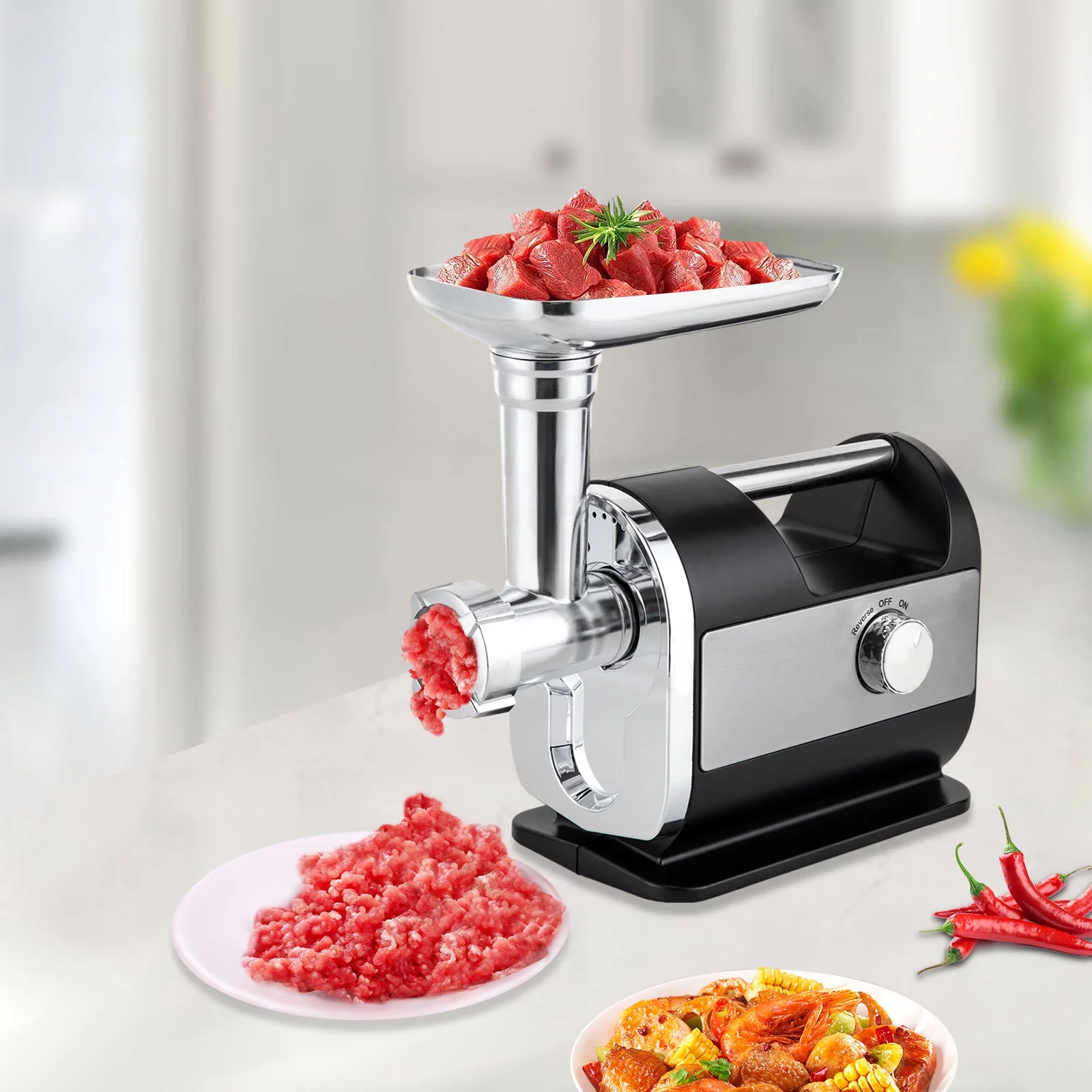YIYIBYUS Electric Meat Grinder, Portable 800W Industrial Meat Mincer with 6 Attachments for Home Kitchen Use