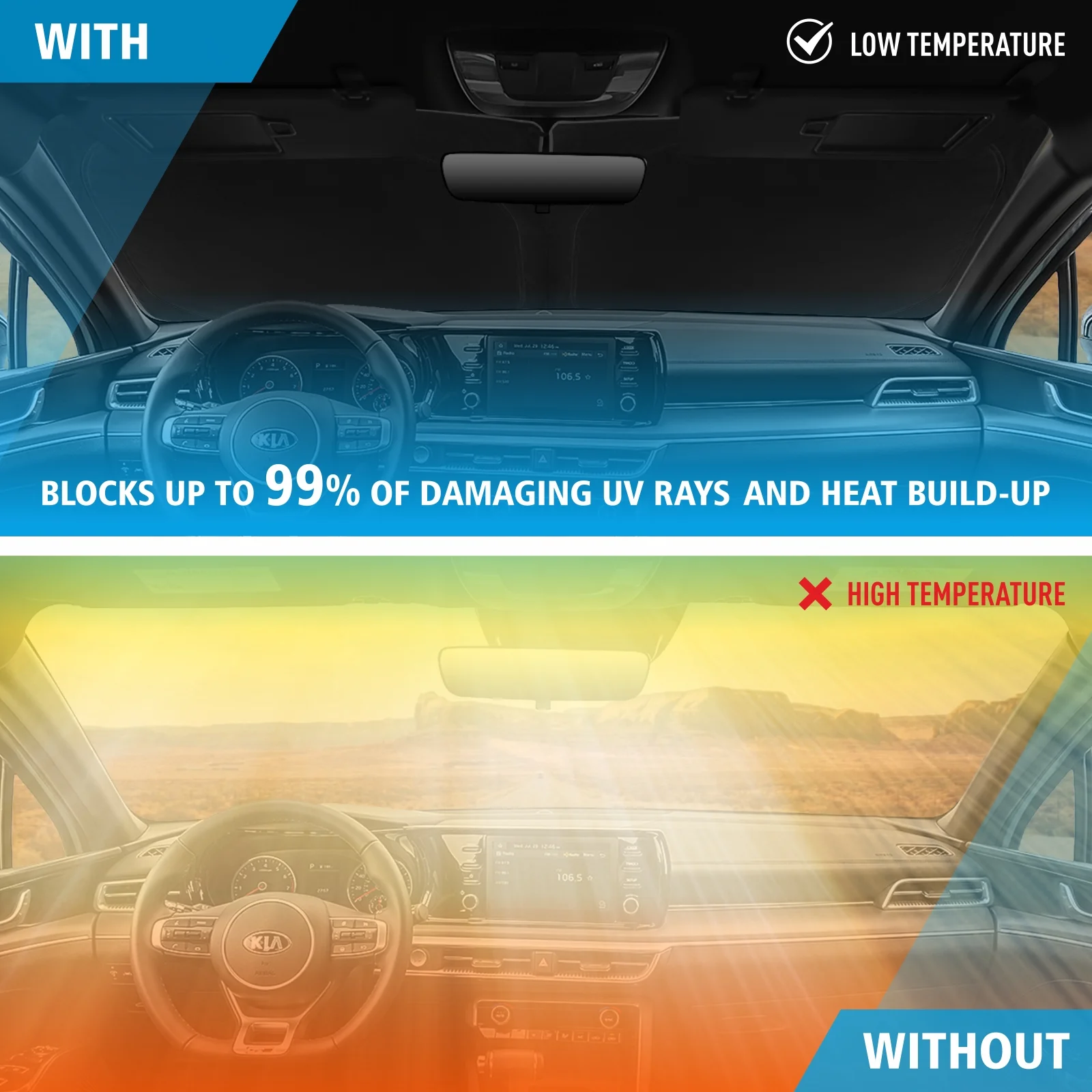 CLIM ART Windshield Sun Shade for Kia K5 2020-2024 - Custom-Fit Foldable Car Sun Shade - Car Sunshade - Vehicle Sun Protector - Front Auto Windshield Cover, Car Windshield - WS2004