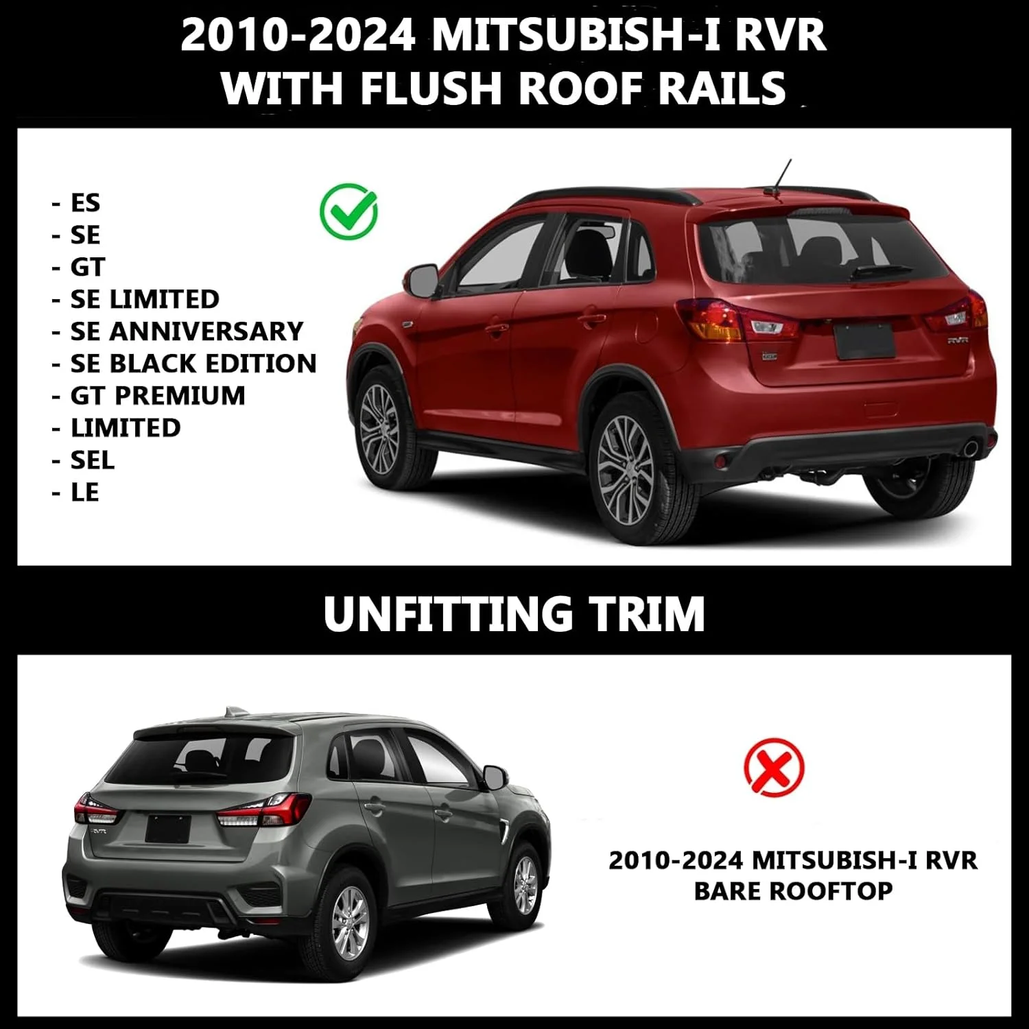 ROKIOTOEX Coyote Roof Rack Crossbars Fit for 2010-2024 Mitsubis-i Outlander Sport Flush Side Rails, Lockable Cross Bars for Rooftop Cargo Box Luggage, Ski Board, Bike Carrier –Black MO22