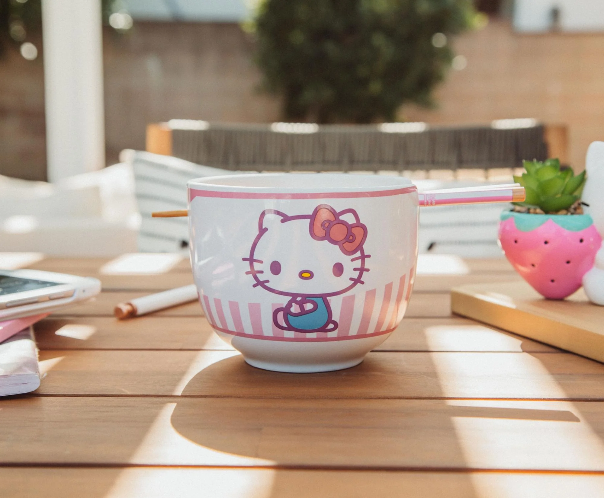 Sanrio Hello Kitty Tokyo Pink Stripes Ramen Bowl with Chopsticks
