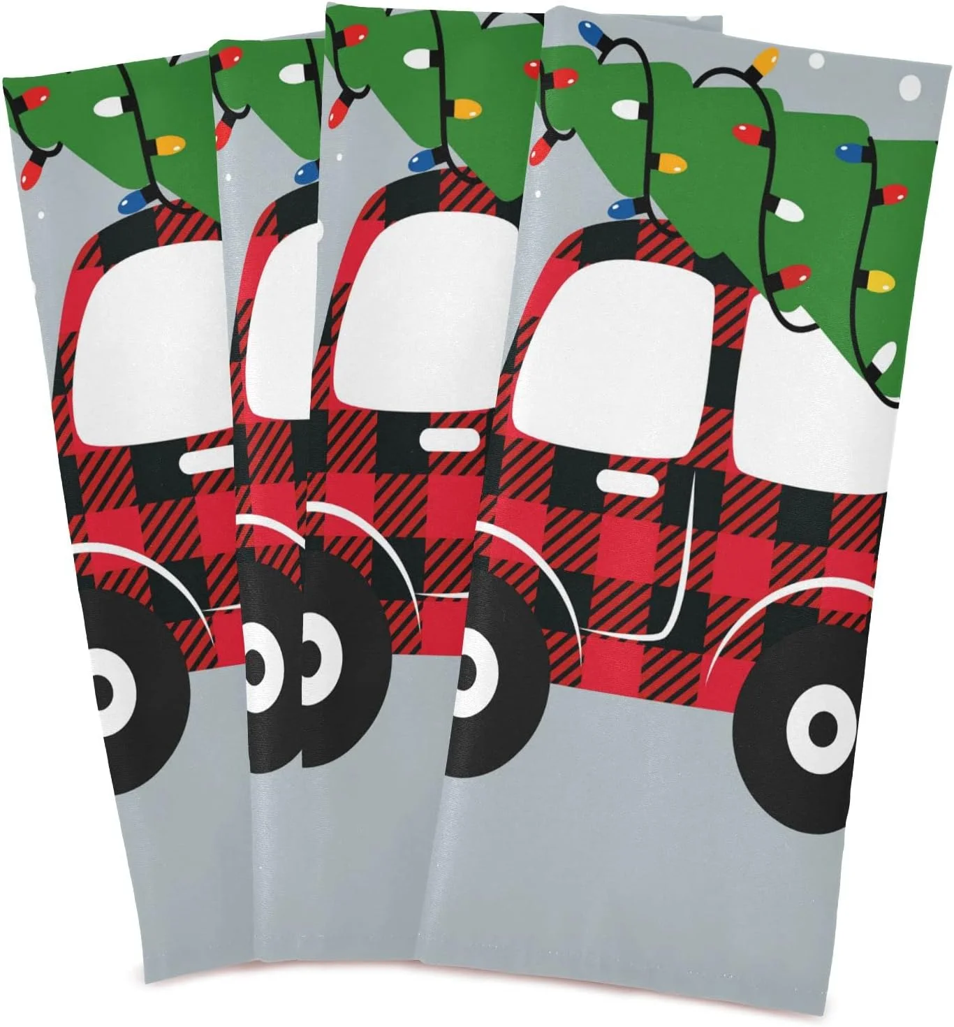 Coolnut Plaid Christmas Car Kitchen Towels Set of 4 Dishcloths Hand Towels Tea Towels Ultra Absorbent for Cleaning Washing Drying Dishes Tableware 28'' x 18''