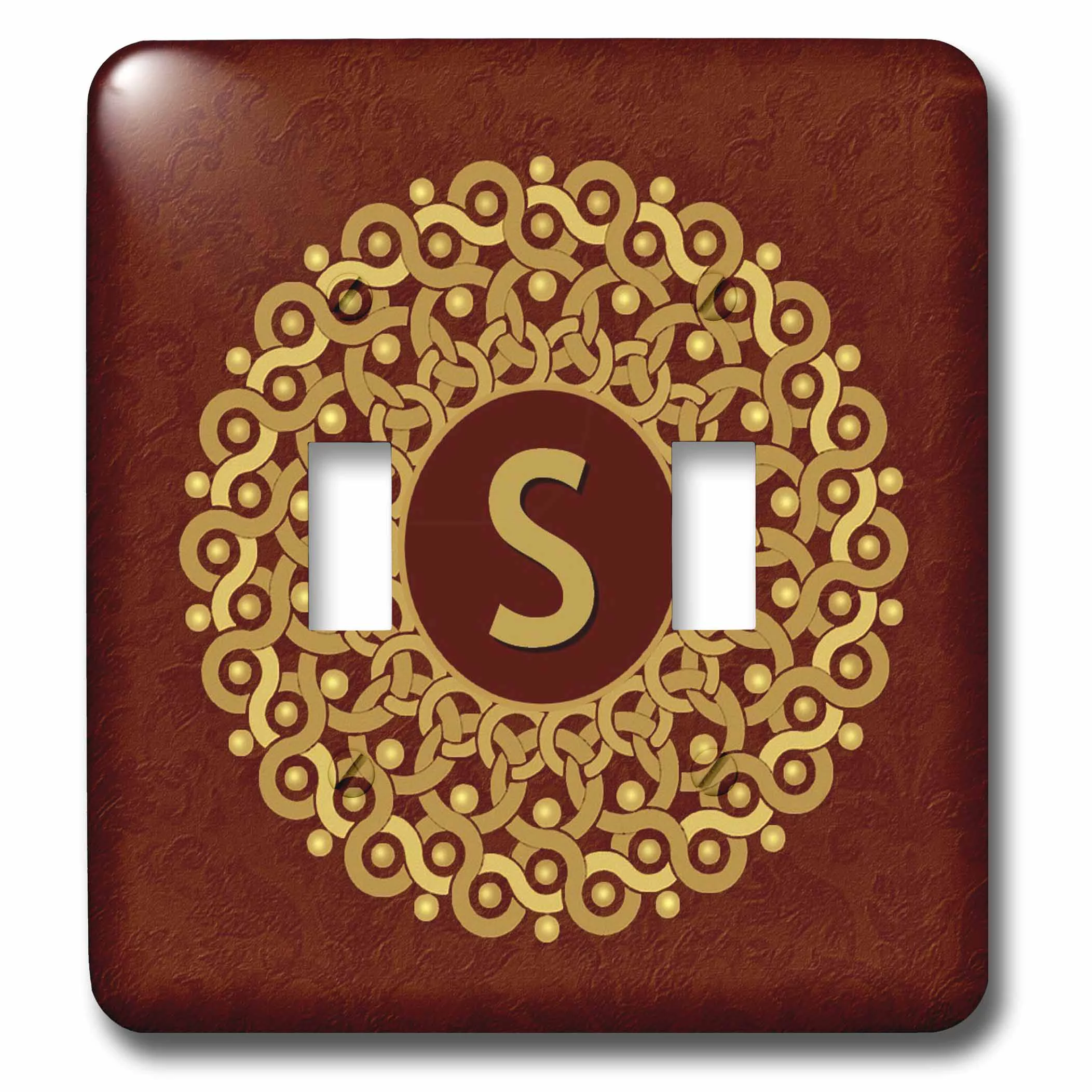3dRose Monogram S tan and coffee mandala on warm chocolate muted grunge damask - Double Toggle Switch (lsp_32271_2)