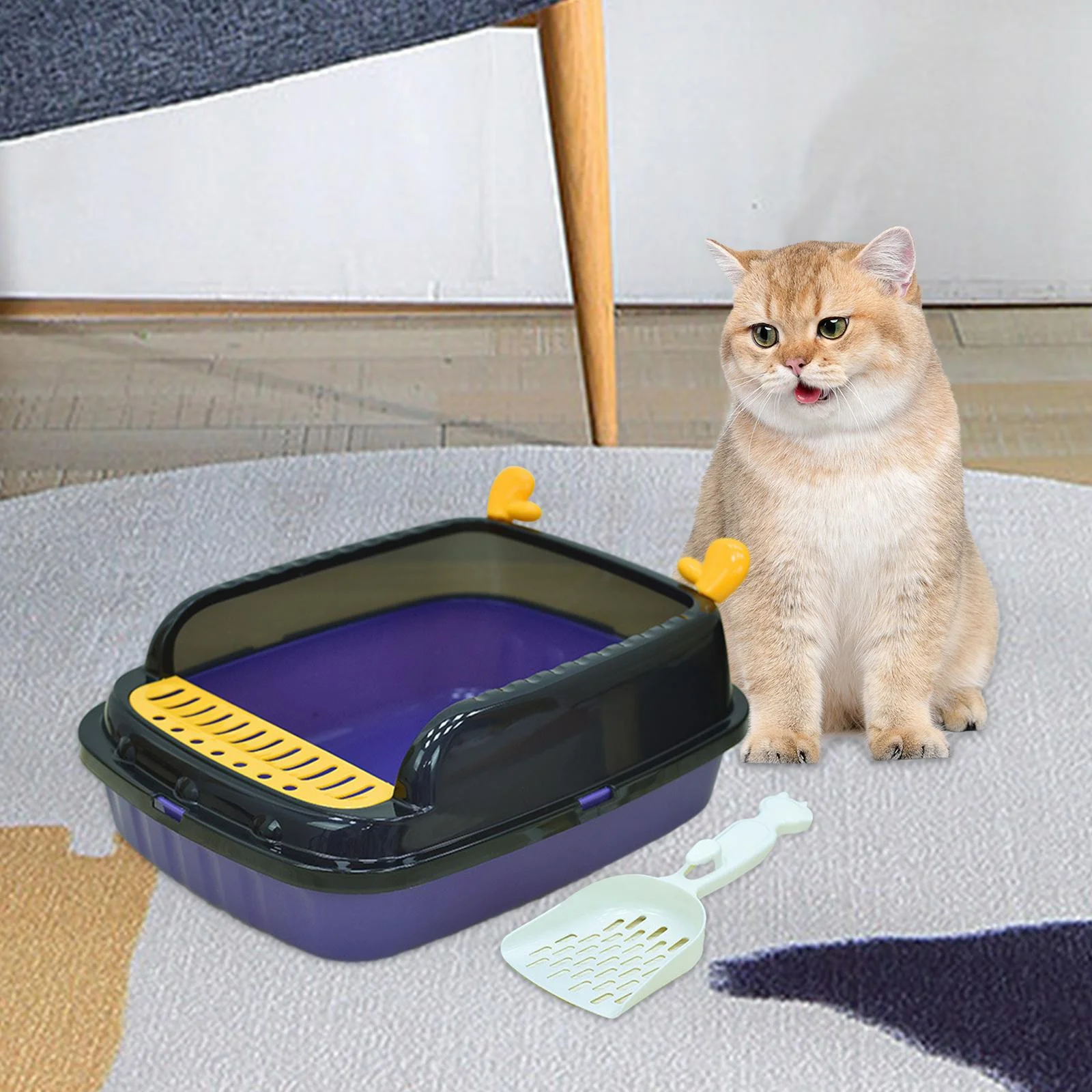 Gazechimp Cat Litter Basin Cat Sand Box Durable Kitten Toilet Open Top Pet Litter Tray M Violet A