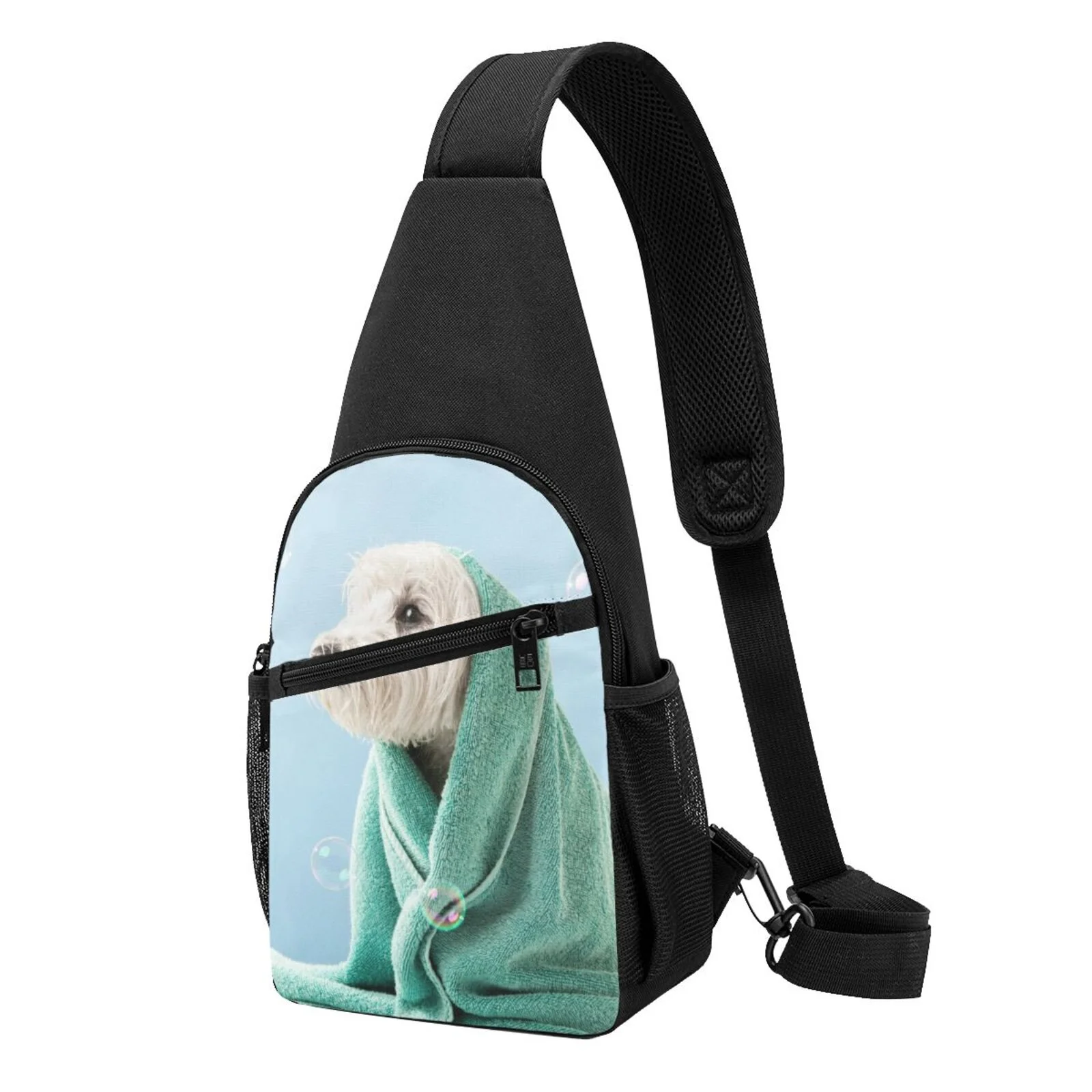 Balery Dog Wrapped In Towel Chest Pack,Small Sling Bag For Women Men,Crossbody Bags For Travel Hiking Running Sports