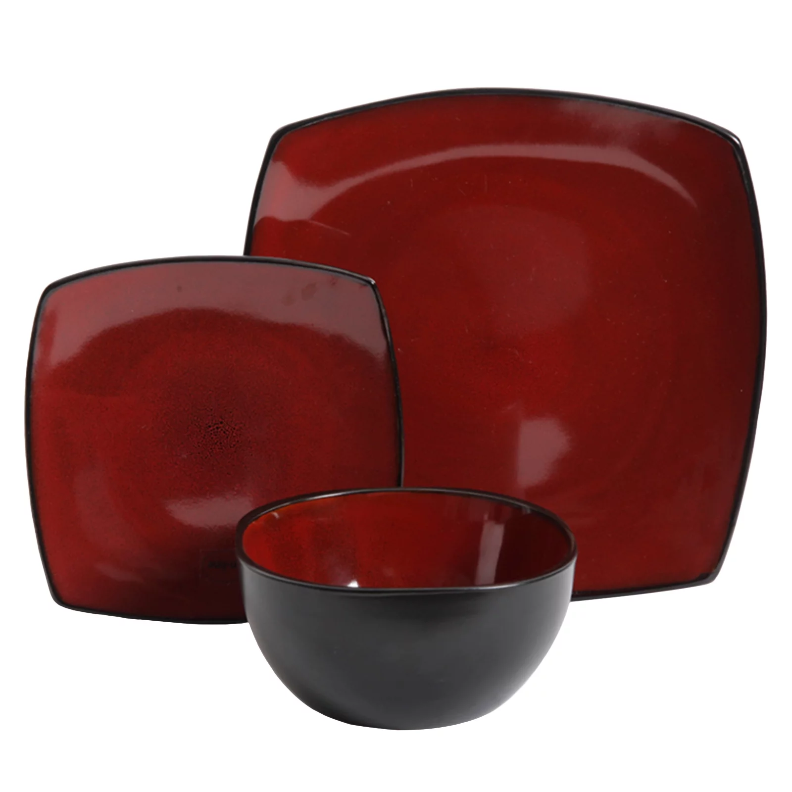 Soho Lounge 12-Piece Soft Square Dinnerware Set, Red