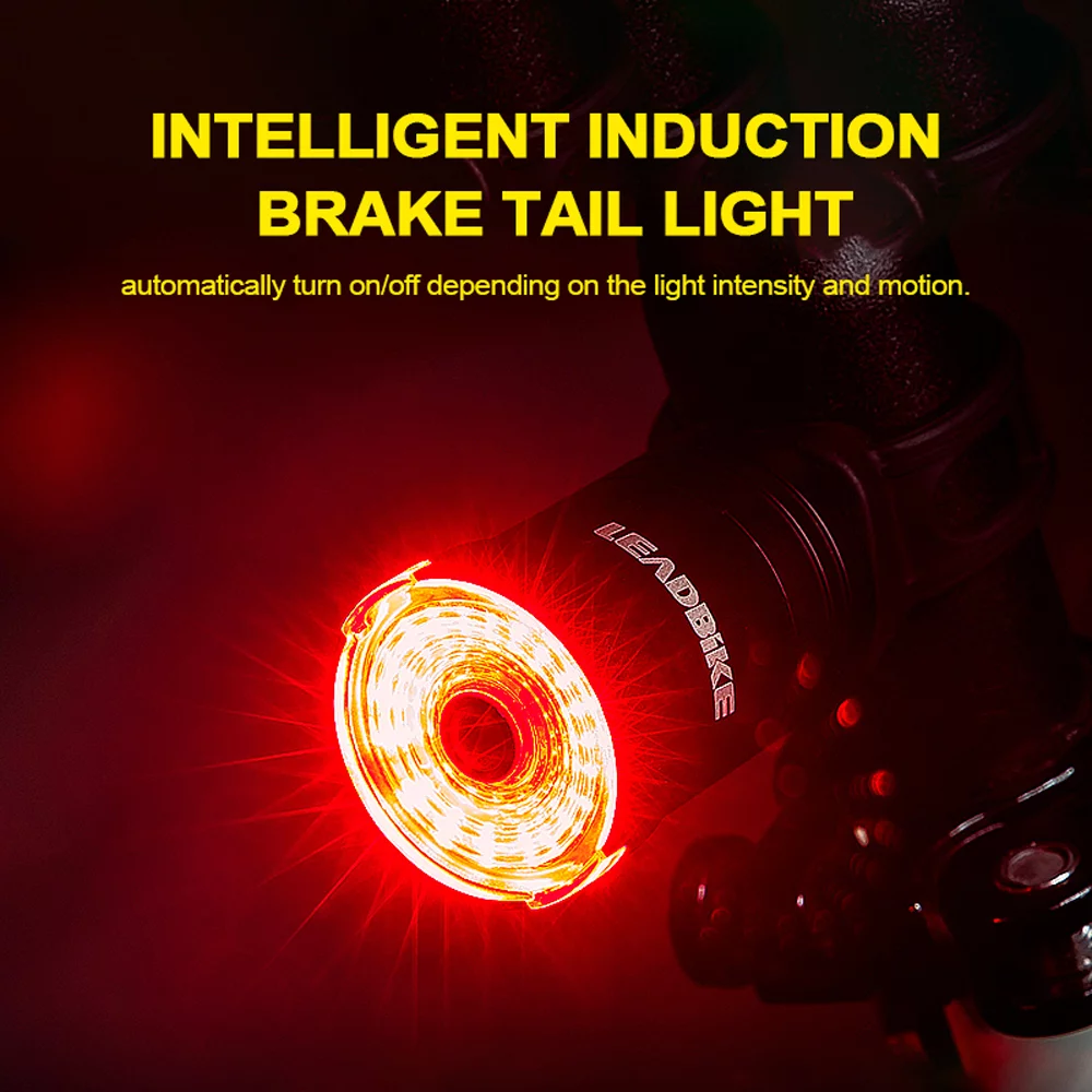 Intelligent Tail USB Chargeable Bike Rear Lights Brake Sensing Safety Warning Cycling