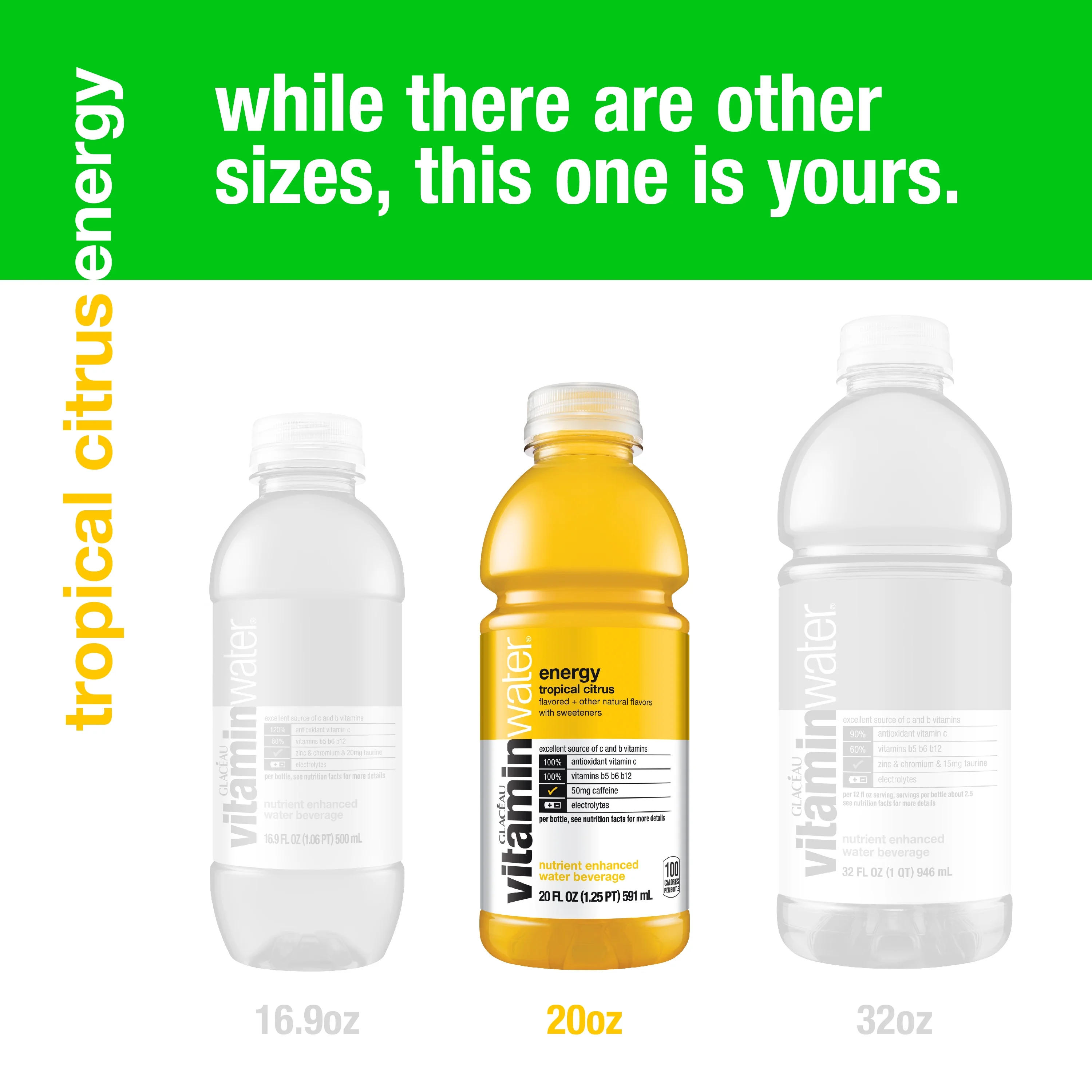 Glaceau Tropical Citrus Vitaminwater, 20 Fl Oz, 12 Count Bottles