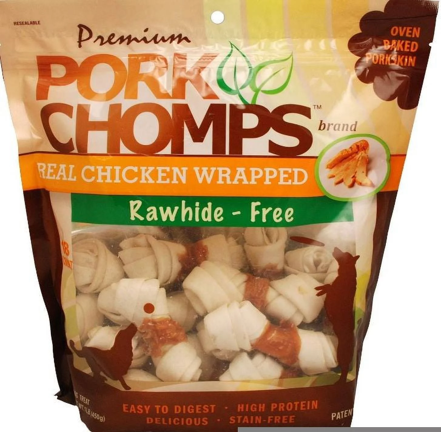 Scott Pet Pork Chomps Premium Real Chicken Wrapped Knotz - Regular, 18 count