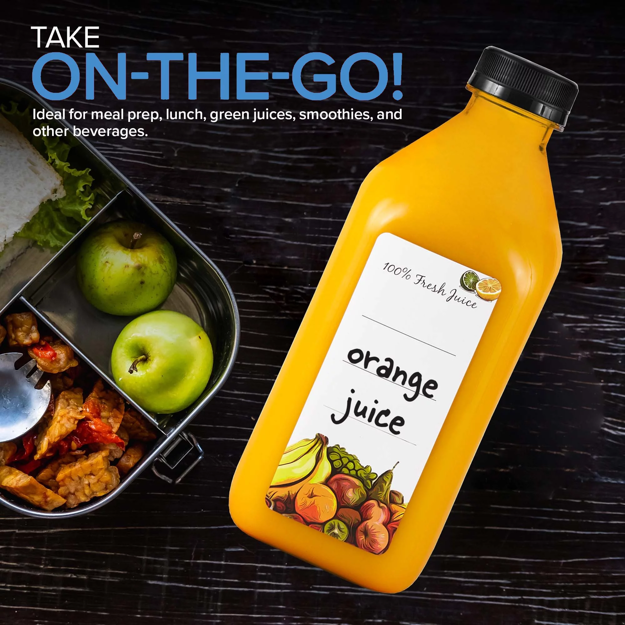 Stock Your Home 32oz 6 Pack Reusable Plastic Juice Bottles with Caps, Clear Smoothie Drink Container