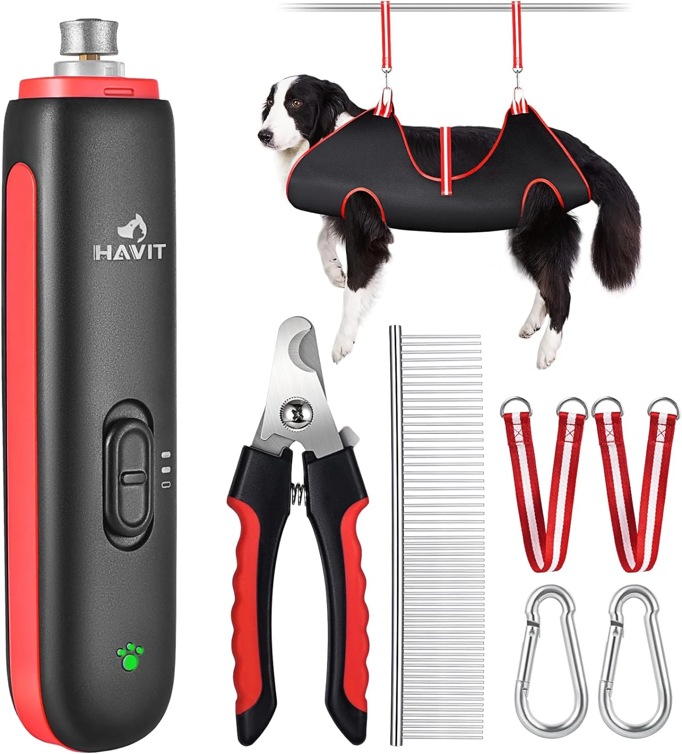 Dog Grooming Kit - Ultra Quiet Dog Nail Grinder + Dog Grooming Hammock Set for Large Dogs with Dog Nail Clipper, Dog Grooming Harness Grooming Helper for Pet Nails Trimming(51LB-80LB)