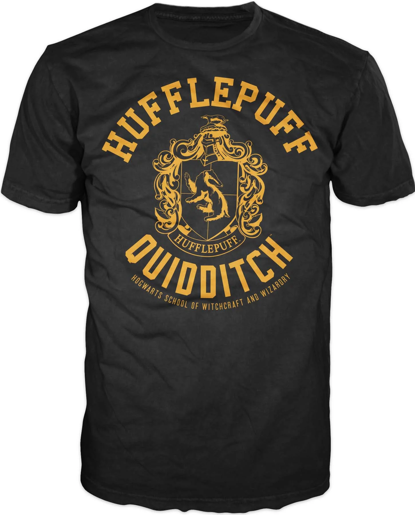 Harry Potter Hufflepuff House Quidditch Logo Mens Black Graphic Tee Shirt - M