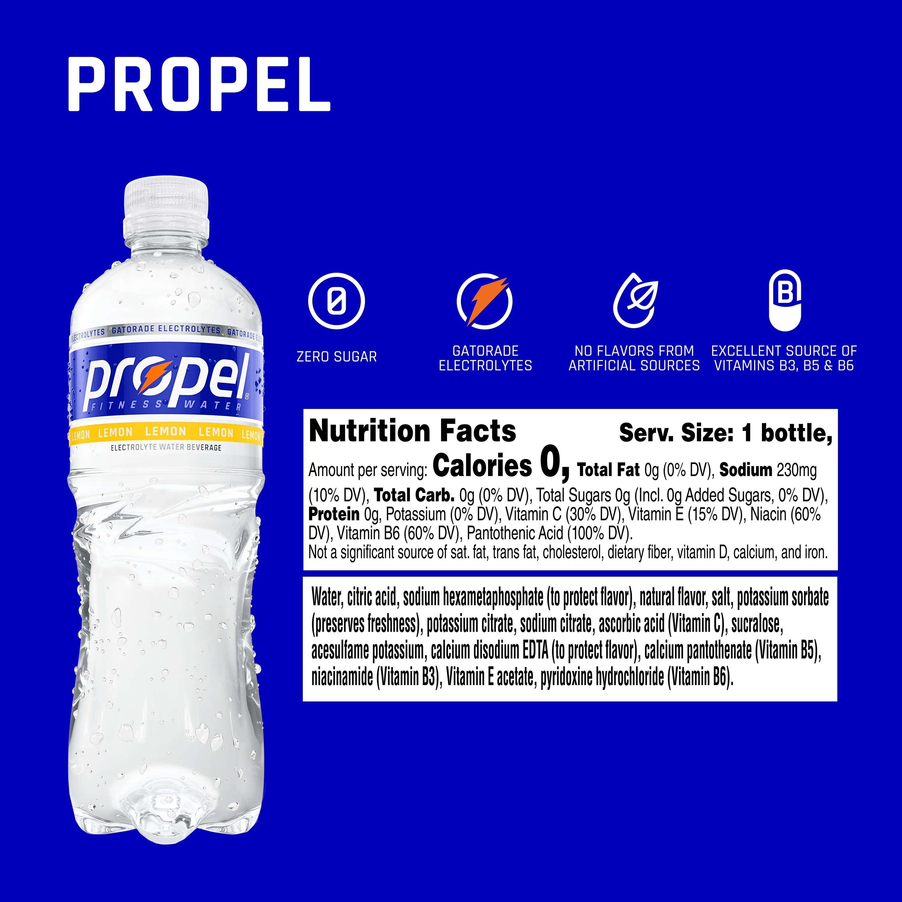 Propel Zero, Lemon, 16.9 fl oz, 12 Count Bottles