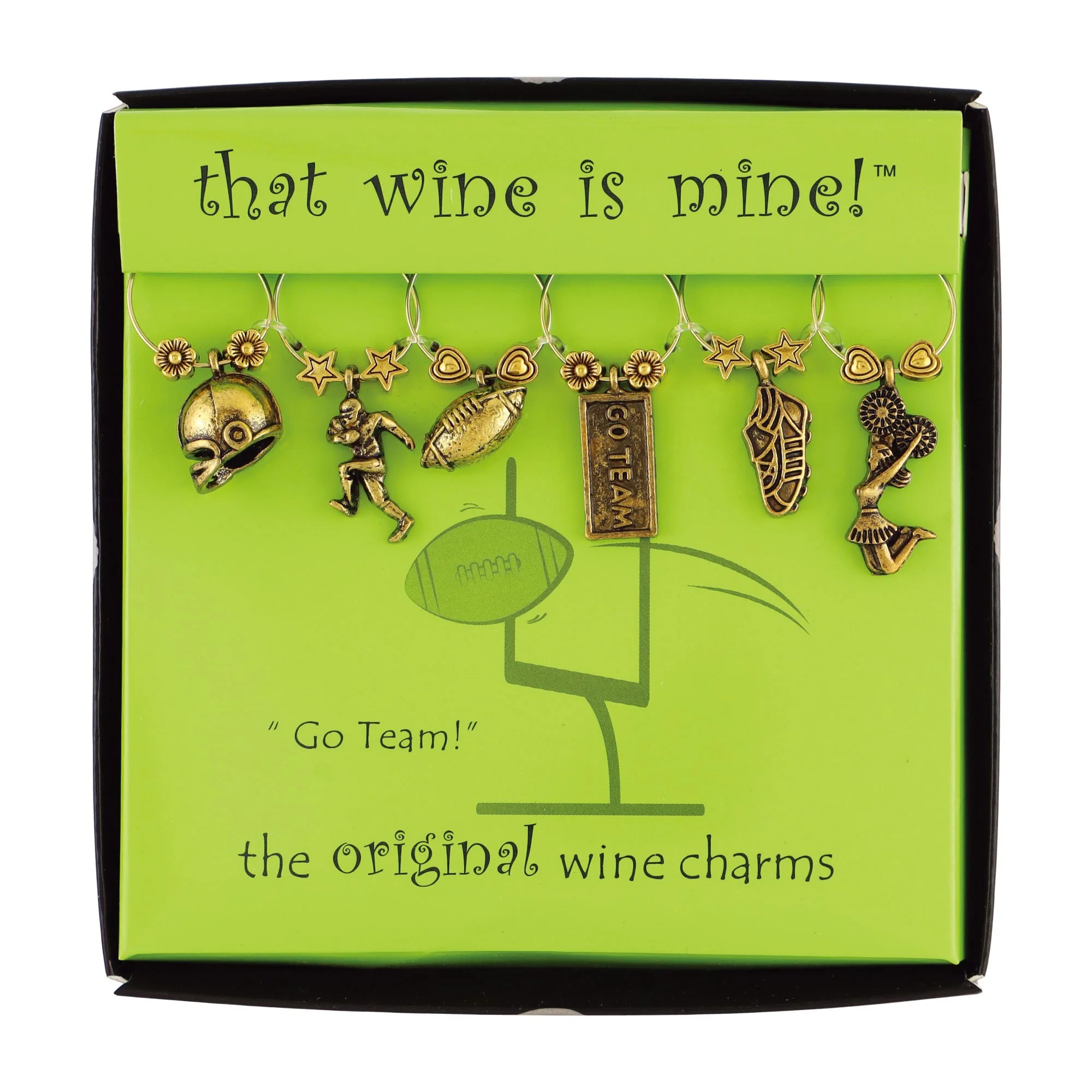 Wine Things 6-Piece Wine Charms/Wine Glass Tags/Drink Markers for Stem Glasses, Wine Tasting Party (Go Team!)