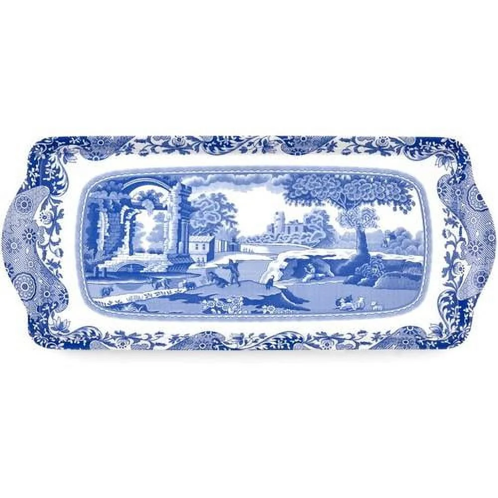 Spode Blue Italian Collection Sandwich Tray | Serving Platter | Crudité And Appetizer Tray For Indoor And Outdoor Use | Made Of Melamine | Measures 15.1