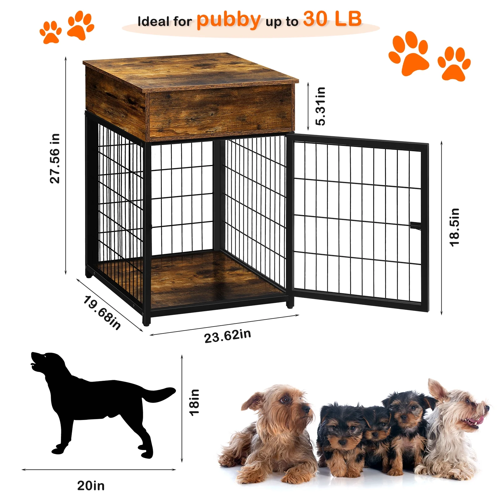 Dog Crate Furniture Dog Crate Side Table, Pet Crate House, Dog Crate with Cabinet, Flap Door, Flamed Color