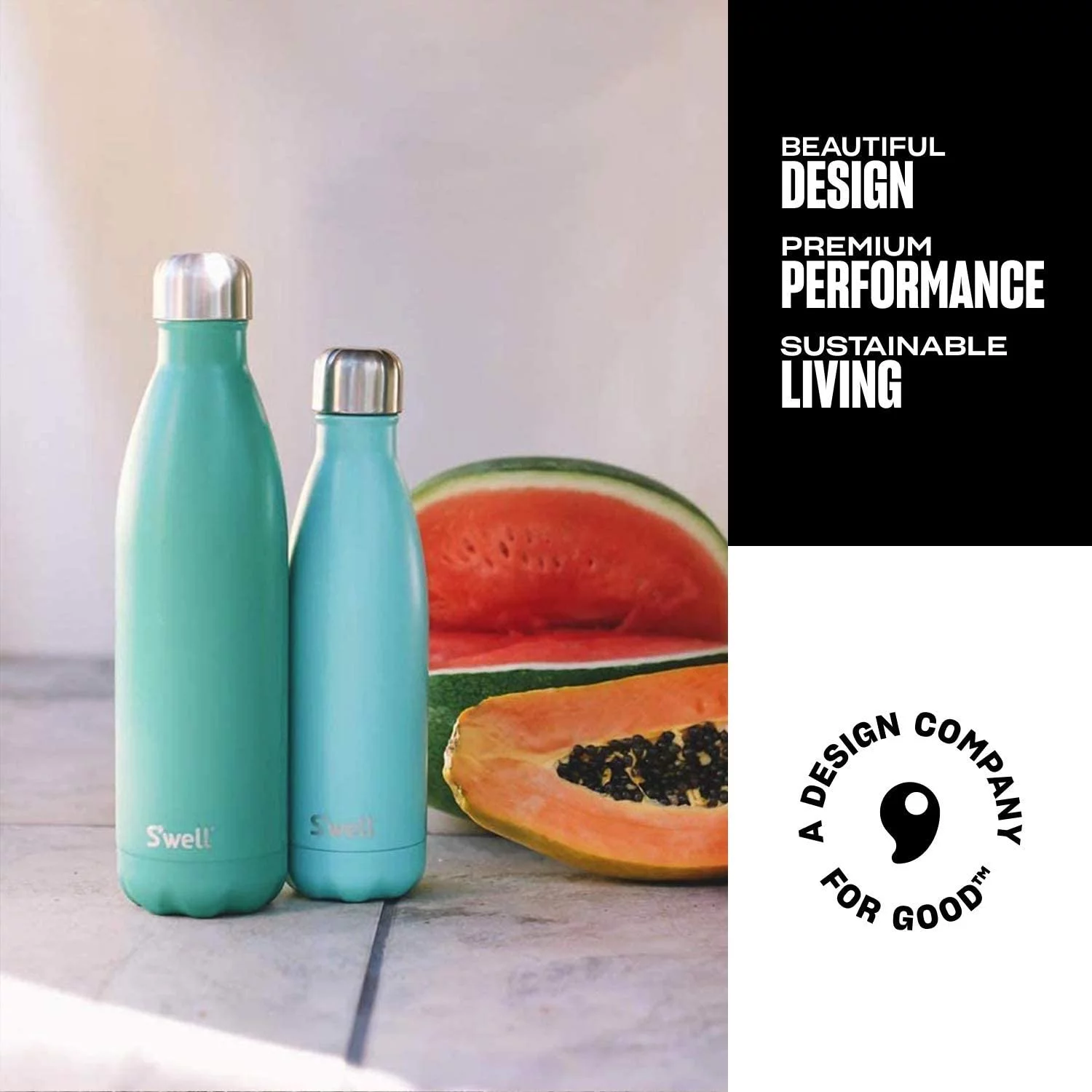 S'well Vacuum Insulated Stainless Steel Water Bottle, Eucalyptus, 17 oz