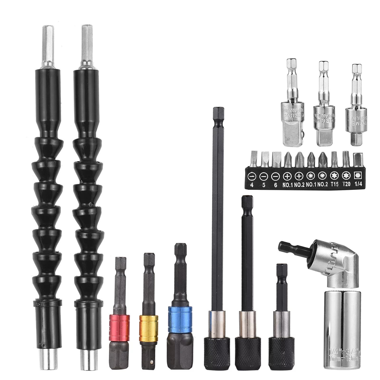 Tomshoo 23pcs Wrench Socket Extension Bar Kit Universal Socket Wrench Tool Set Hex Shank Materials for Long lasting Use