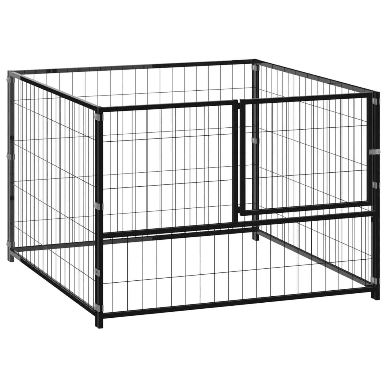 Anself Outdoor Dog Kennel Steel Sidewalls Fence Pet Playpen with Door Pet Exercise Cage Black 39.4 x 39.4 x 27.6 Inches (L x W x H)