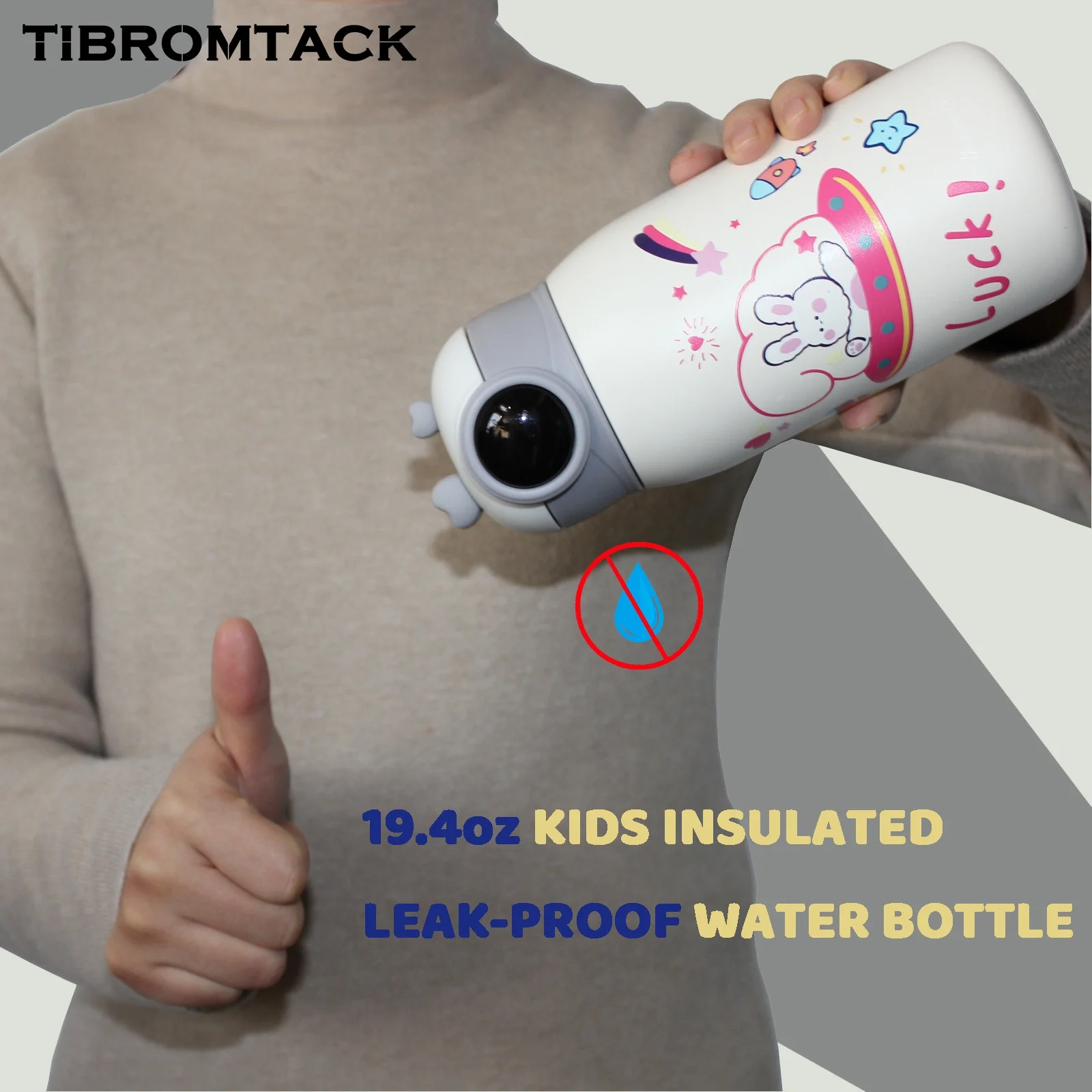 Insulated Water Bottle, Kids 19oz Titanium Thermos Water Bottle with 2 Lids, Leak-Proof Crossbody Water Cup, Vacuum Insulated Kids Straw Bottle