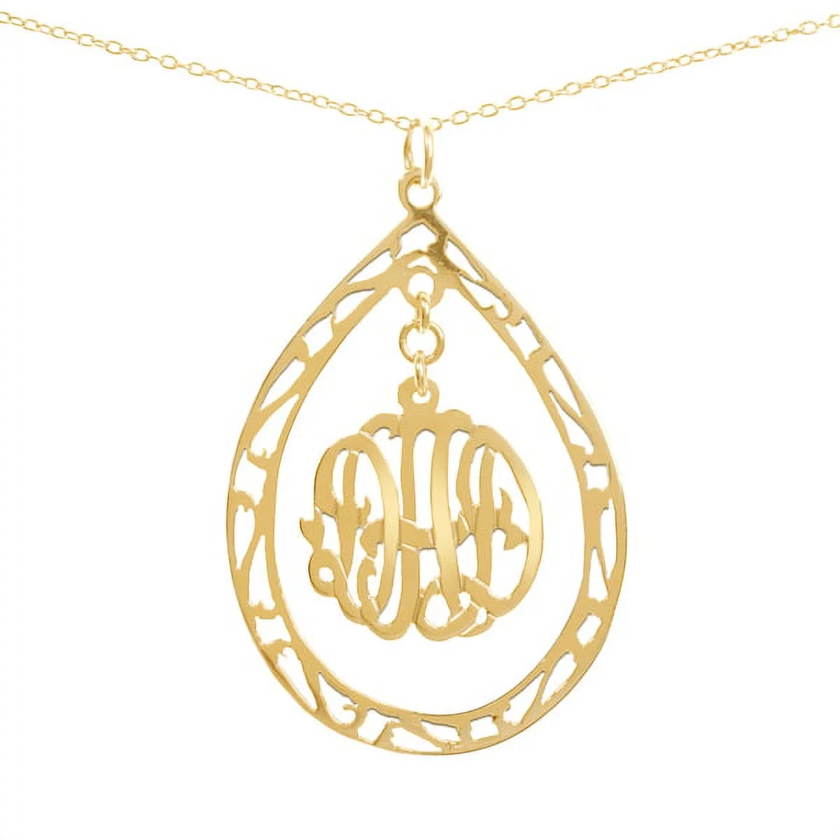 Personalized Teardrop Pendant Monogram Necklace in Sterling Silver or 14kt Gold Plated Sterling Silver