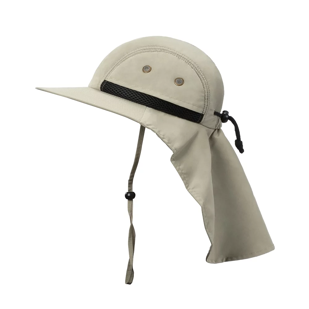 Tirrinia Men's Sun Hat with Wide Brim Neck Flap, Fishing Safari Hat for Outdoor Hiking Camping, Tan