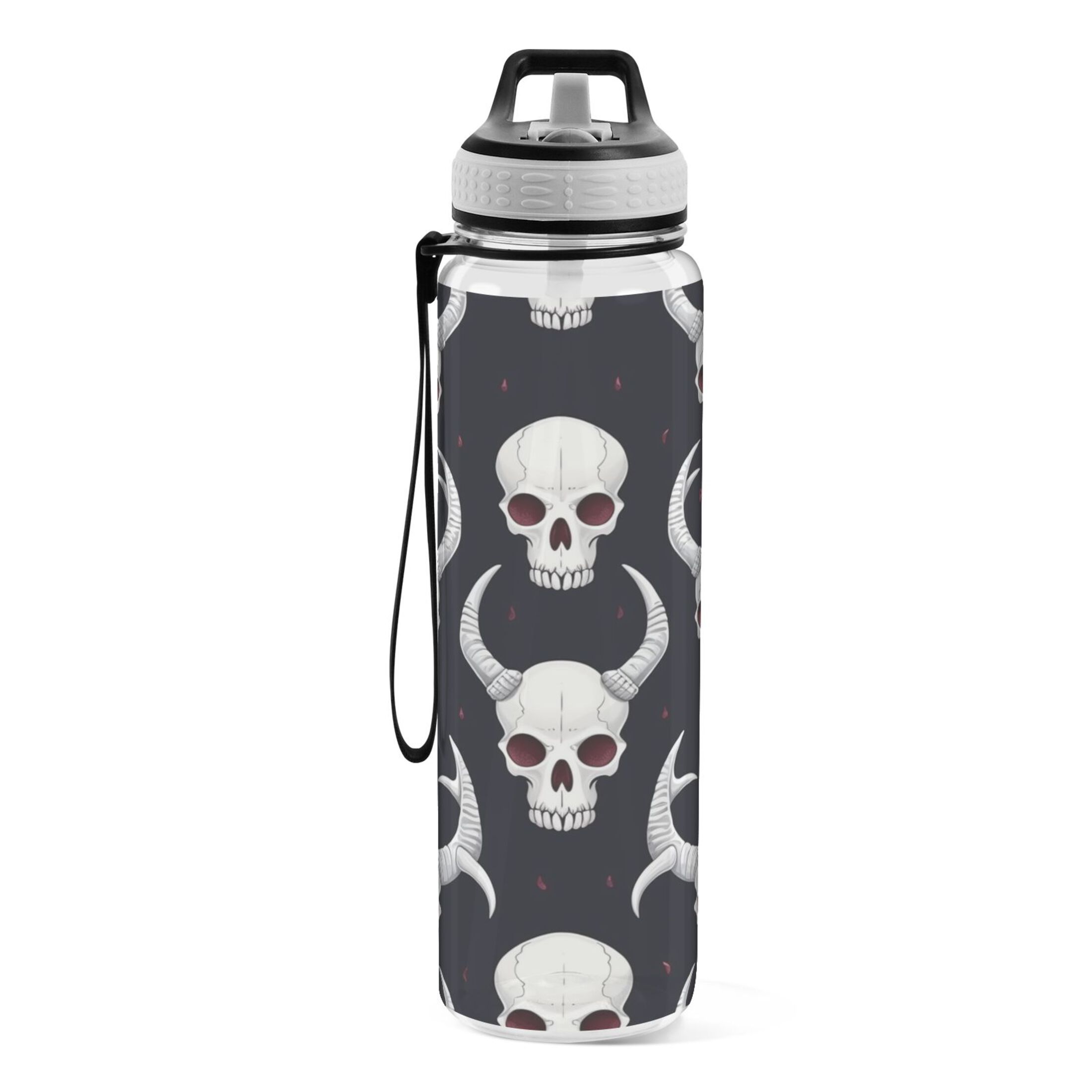 Abstract Skeleton Skull 32oz Sports Water Bottles Leakproof Tritan Bottle with Straw BPA Free Clear Bottle for Fitness Gym Outdoor Cycling