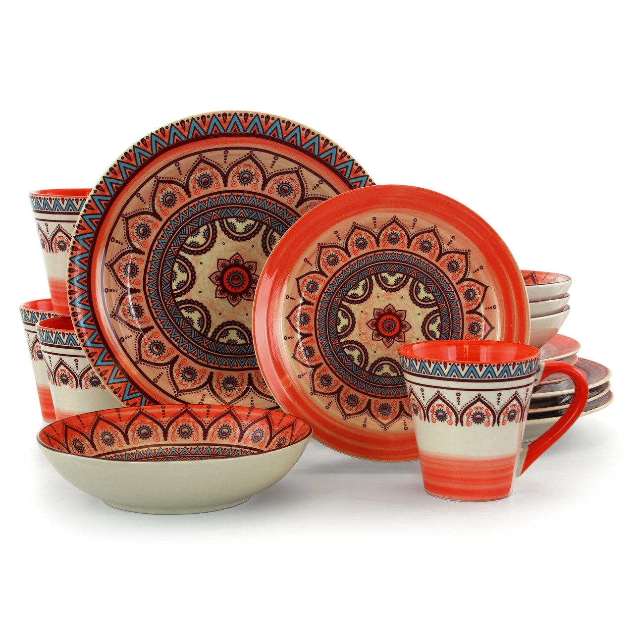 Elama Zen Rust Mozaik 16 Piece Round Stoneware Dinnerware Set