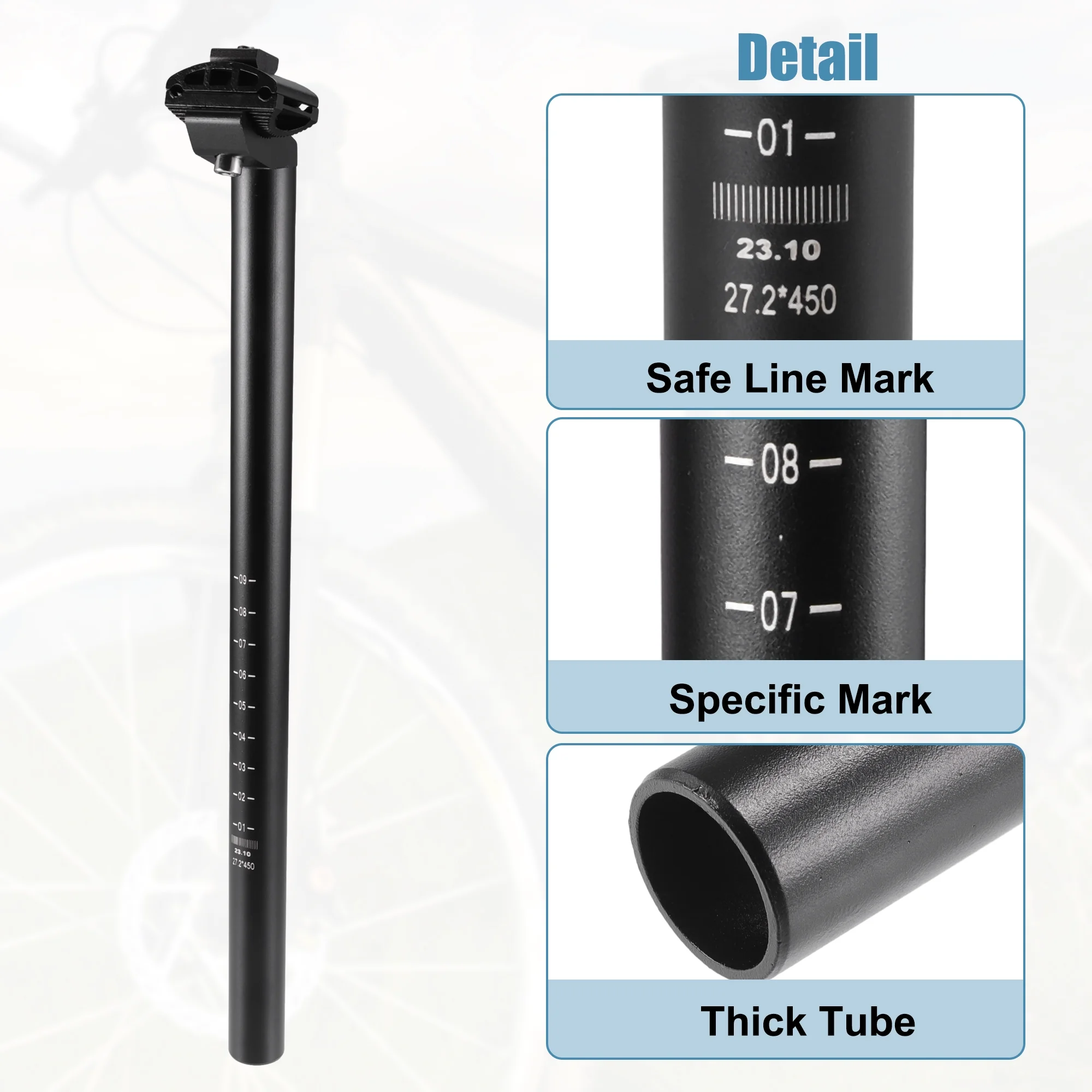 Unique Bargains 27.2x450mm Bike Seat Post Aluminum Alloy Bicycle Seatpost Saddle Pole Road Bike Seat Tube Mount Black