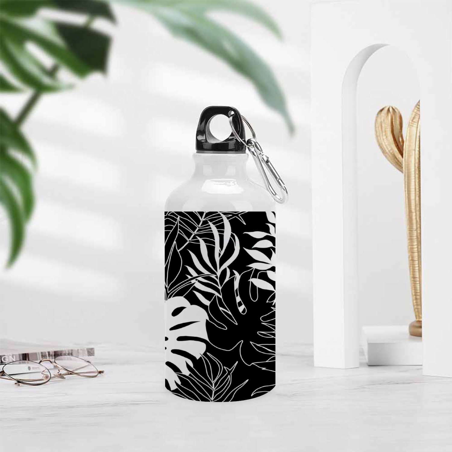 SKYSONIC 400ml Sport Aluminum Water Bottle,Vector Tropical Foliages,Sport Multipack Leak Proof Easy Carry Travel Bottle with Twist Cap for Gym Hiking Camping Running Bike Outdoor