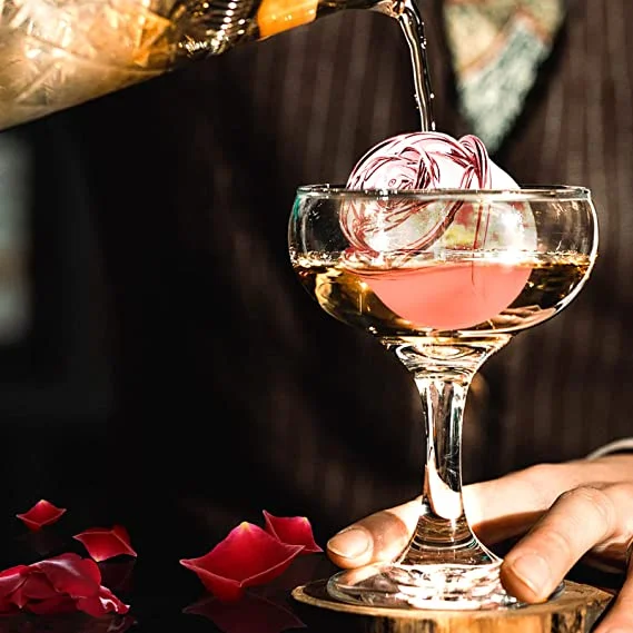 Nvzi 3D Rose Ice Molds 2.5 Inch, Large Ice Cube Trays, Make 4 Giant Cute Flower Shape Ice, Silicone Rubber Fun Big Ice Ball Maker for Cocktails Juice Whiskey Bourbon Freezer, Dishwasher Safe, Pink