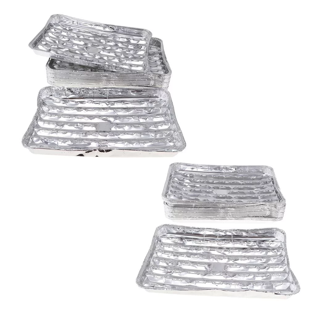 40pcs Aluminum Grilling Tray Rectangular BBQ Plate Disposable Cake Pan