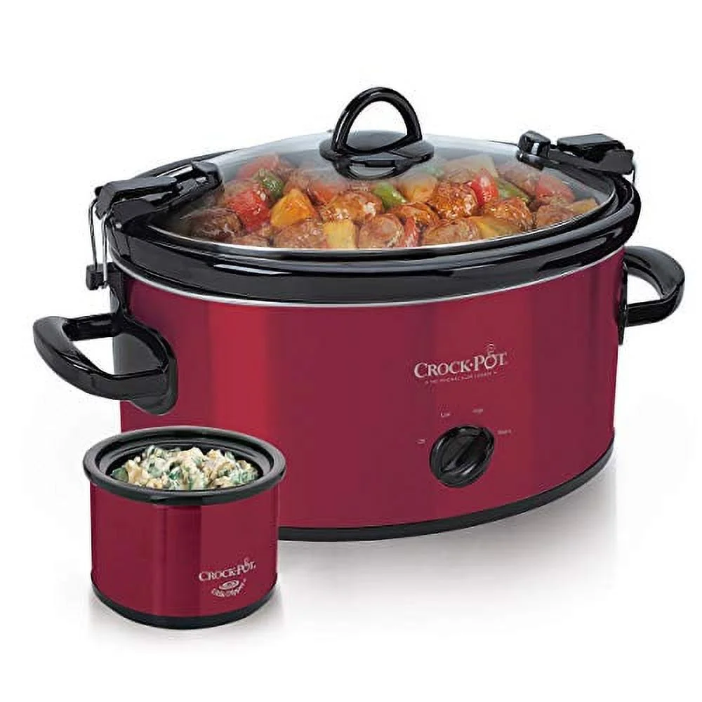 Used Crock-Pot 6-Qt Cook Slow Cooker with Little Dipper Warmer (Red)