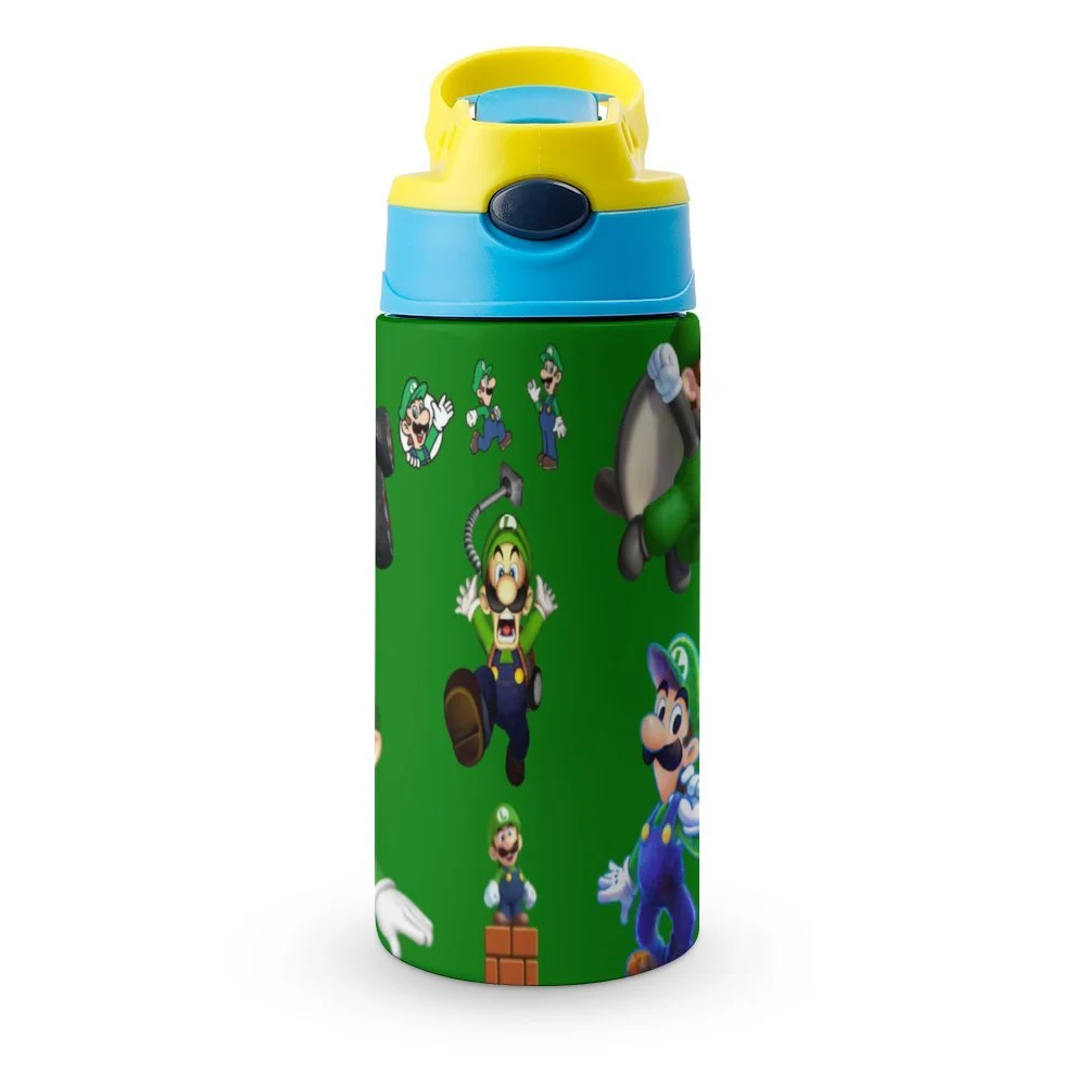 Luigi's Mansion Game Kid's Insulated Water Bottle With Straw Vacuum Stainless Steel Cup Leak-Proof Children Toddler Thermoses