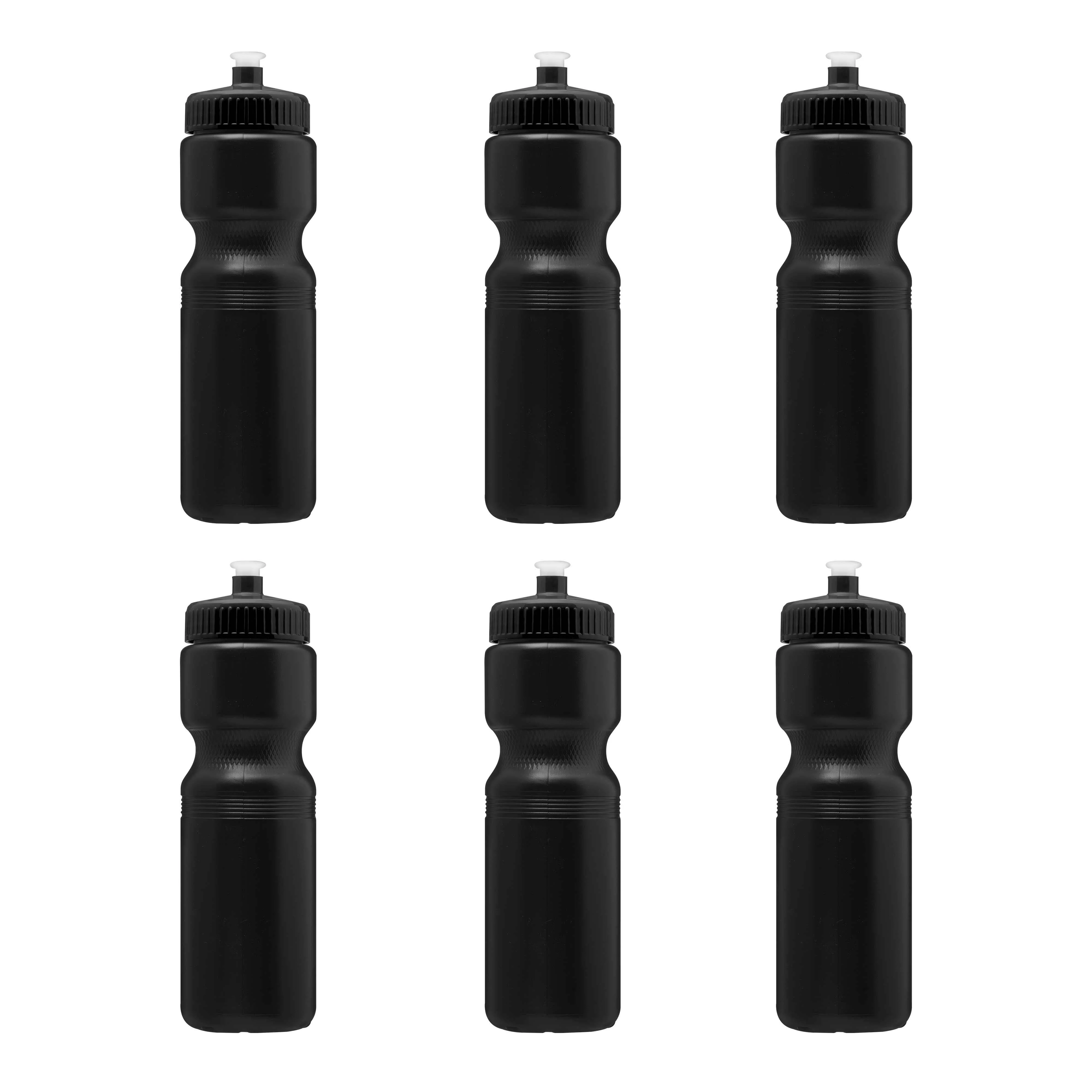 Water Bottles with Push Cap 28 oz. Set of 6, Bulk Pack - Reusable, Great for Gym, Hiking, Cycling, School - Black