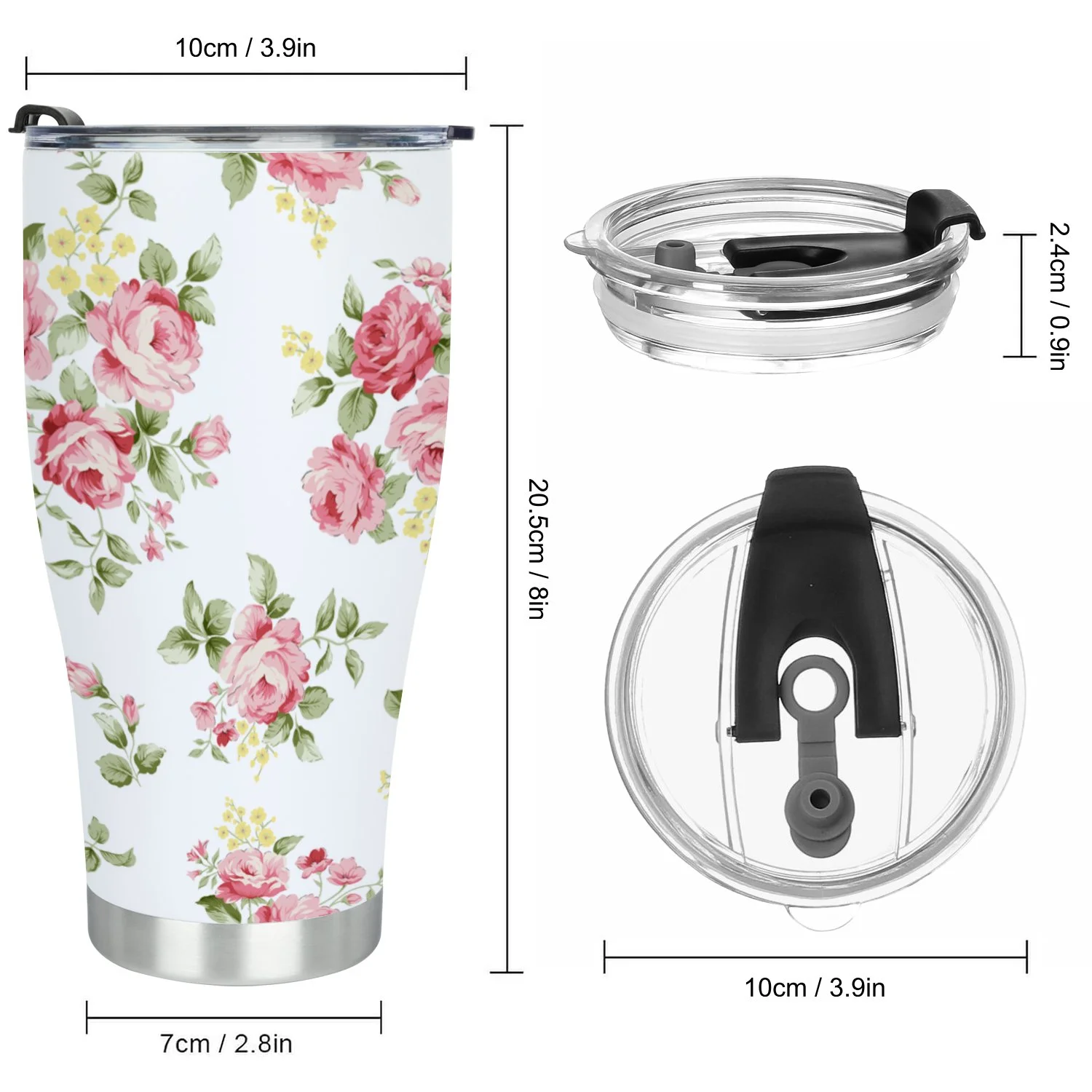 Hidove Stainless Steel Tumbler, Beautiful Rose Flower Pattern 30oz Leak Proof & Stainless Steel Bottle for Hot & Cold Drinks - Coffee Travel Mug, Water Metal Canteen, Thermal Cup